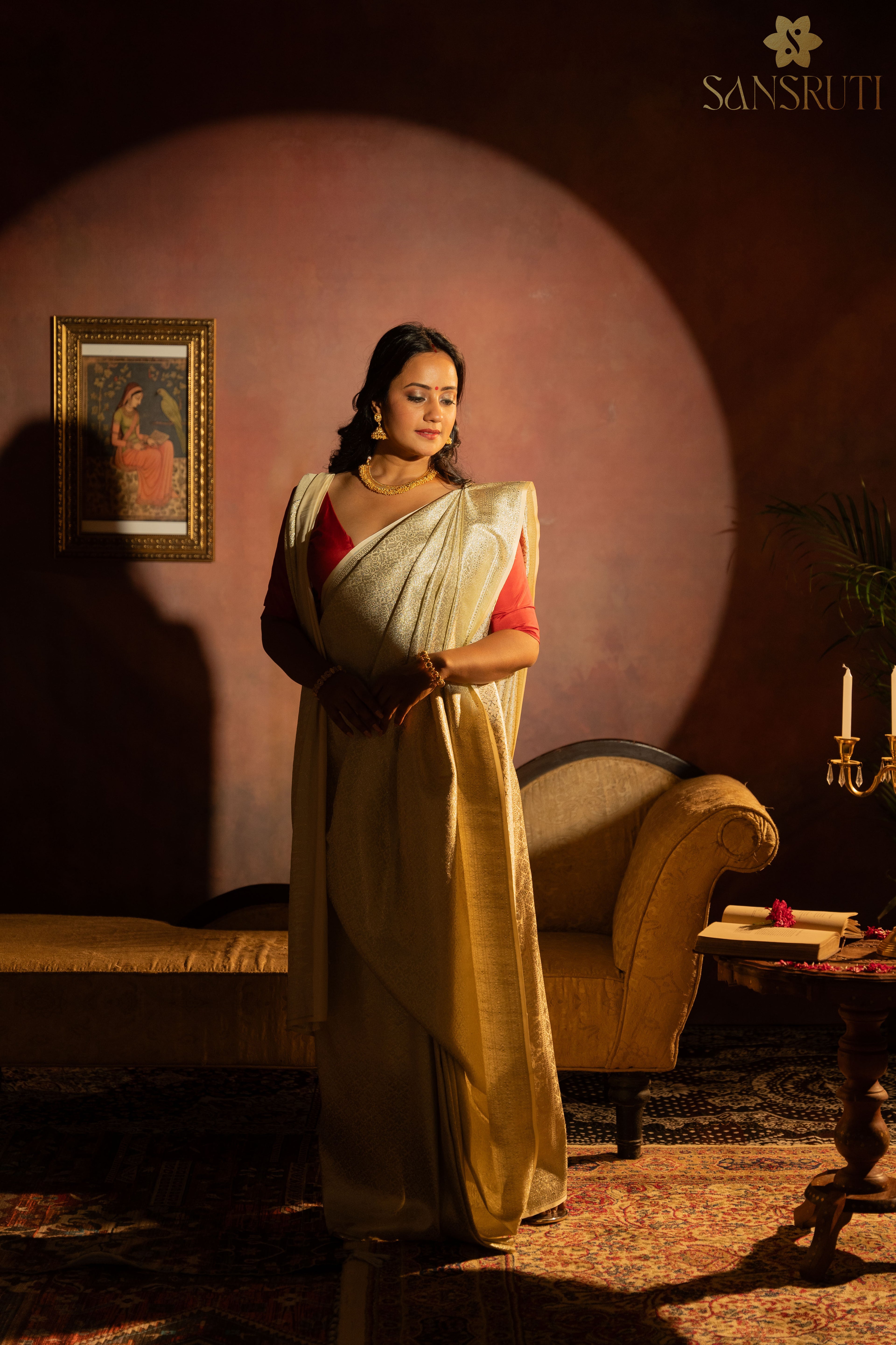 Champagne Glow Brocade Banarasi Saree