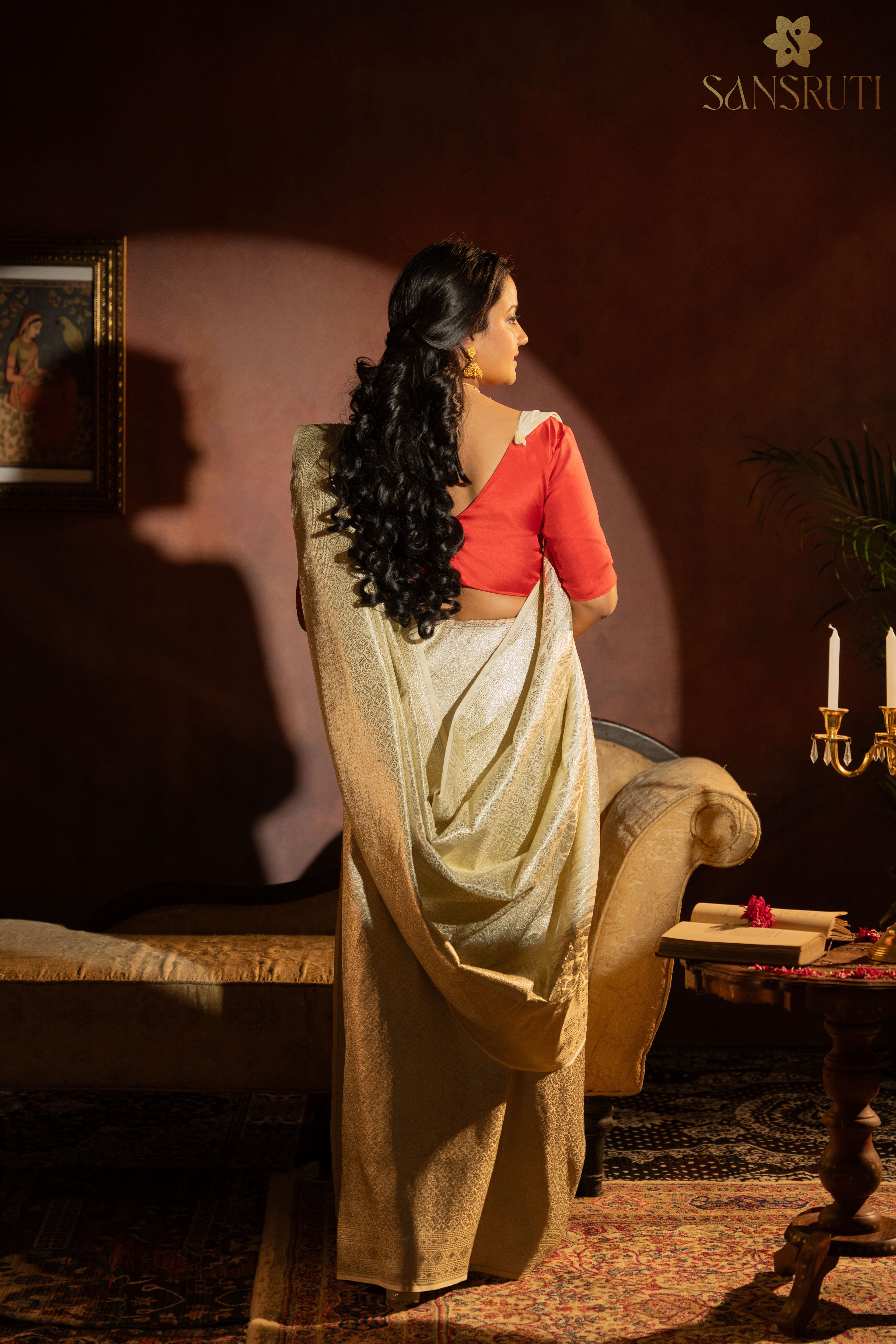 Champagne Glow Brocade Banarasi Saree