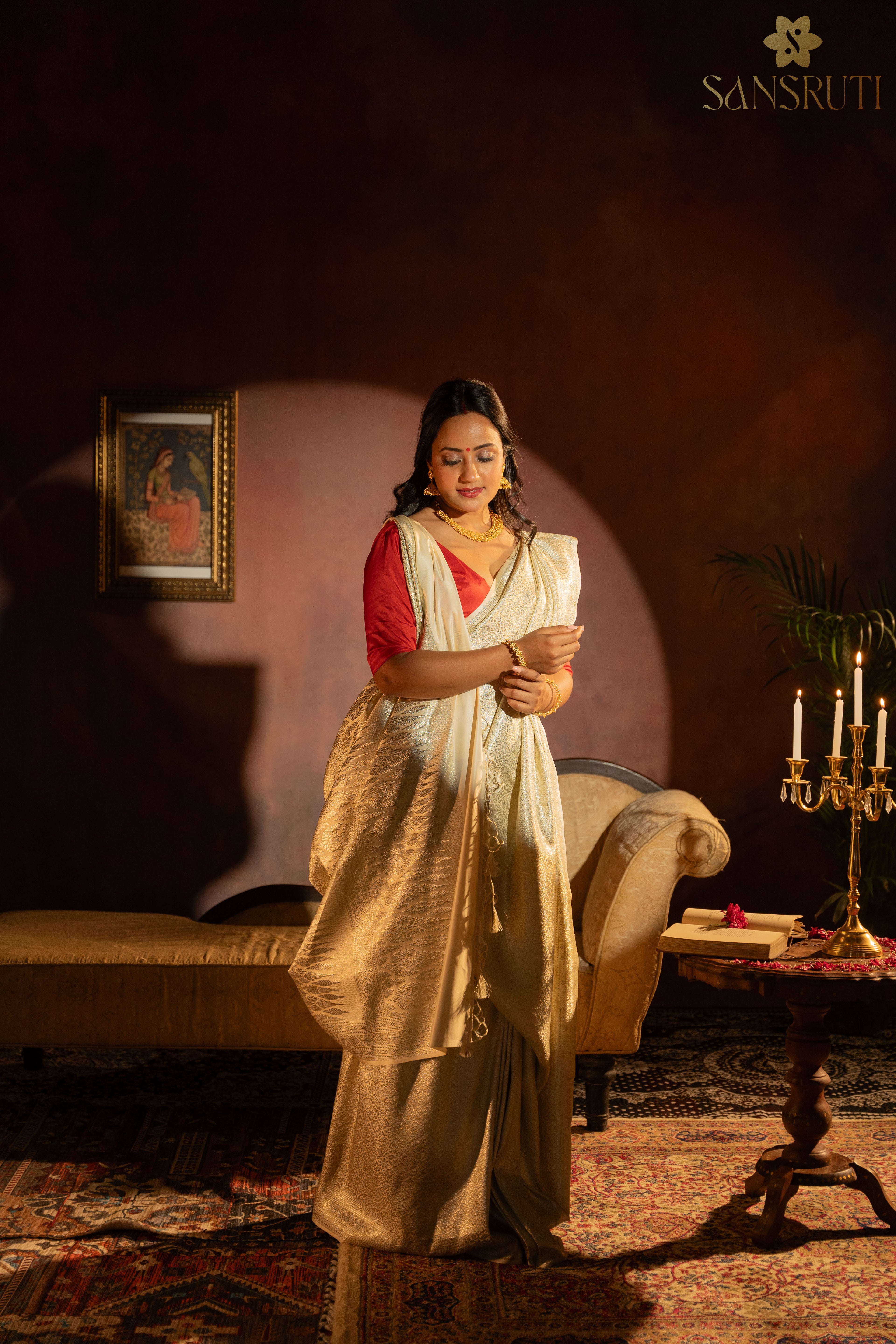 Champagne Glow Brocade Banarasi Saree