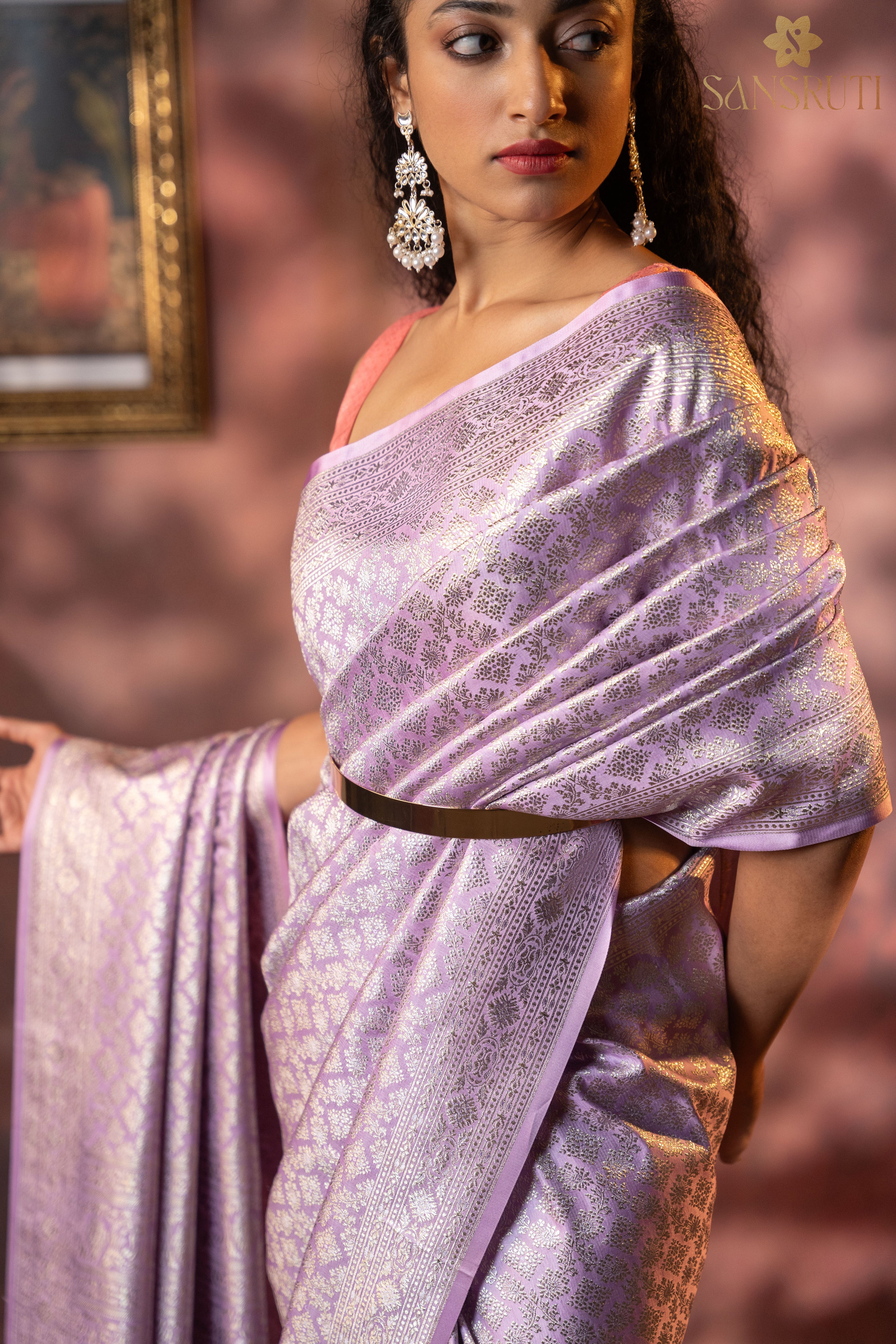 Lavender Elegance Brocade Banarasi Saree