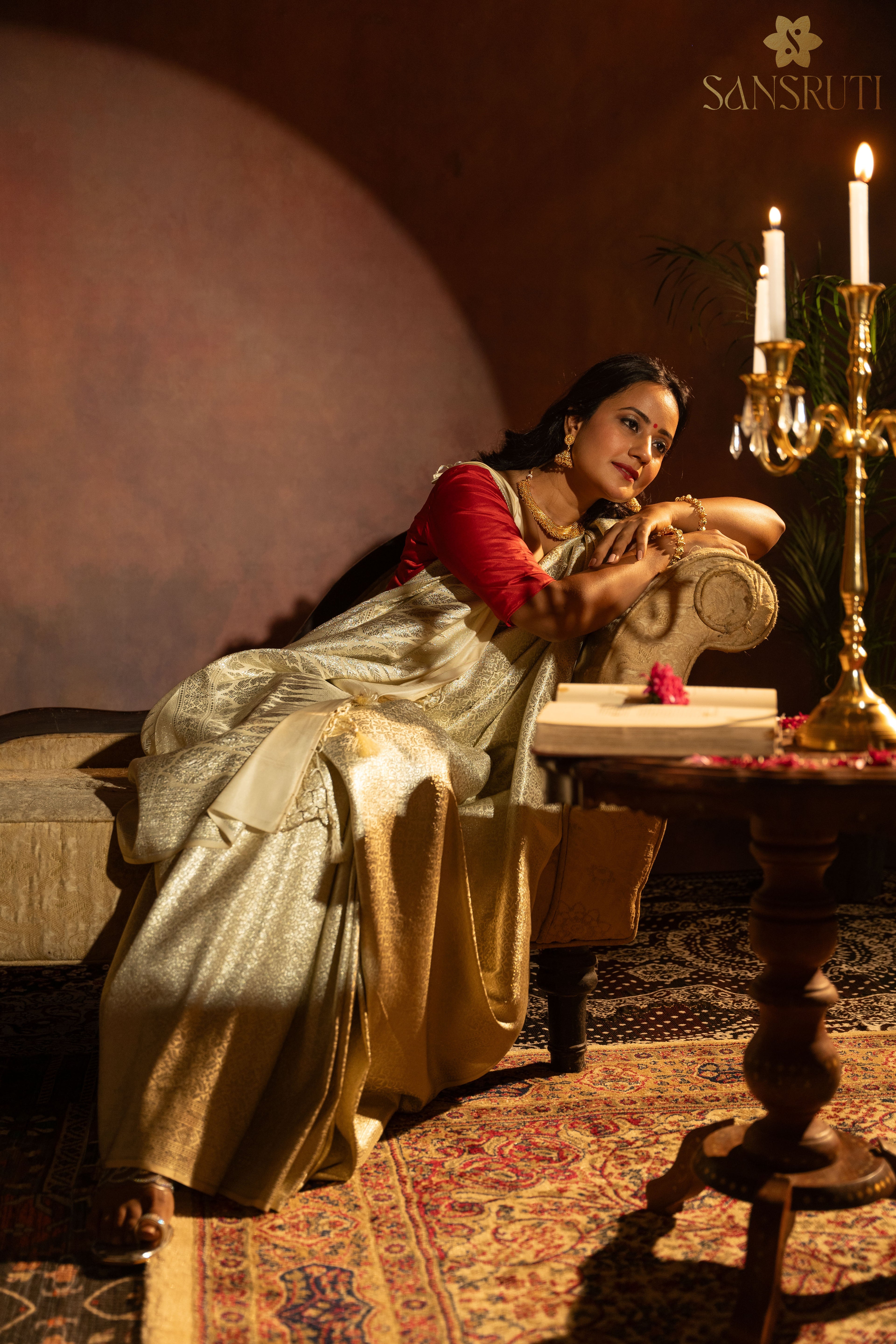 Champagne Glow Brocade Banarasi Saree