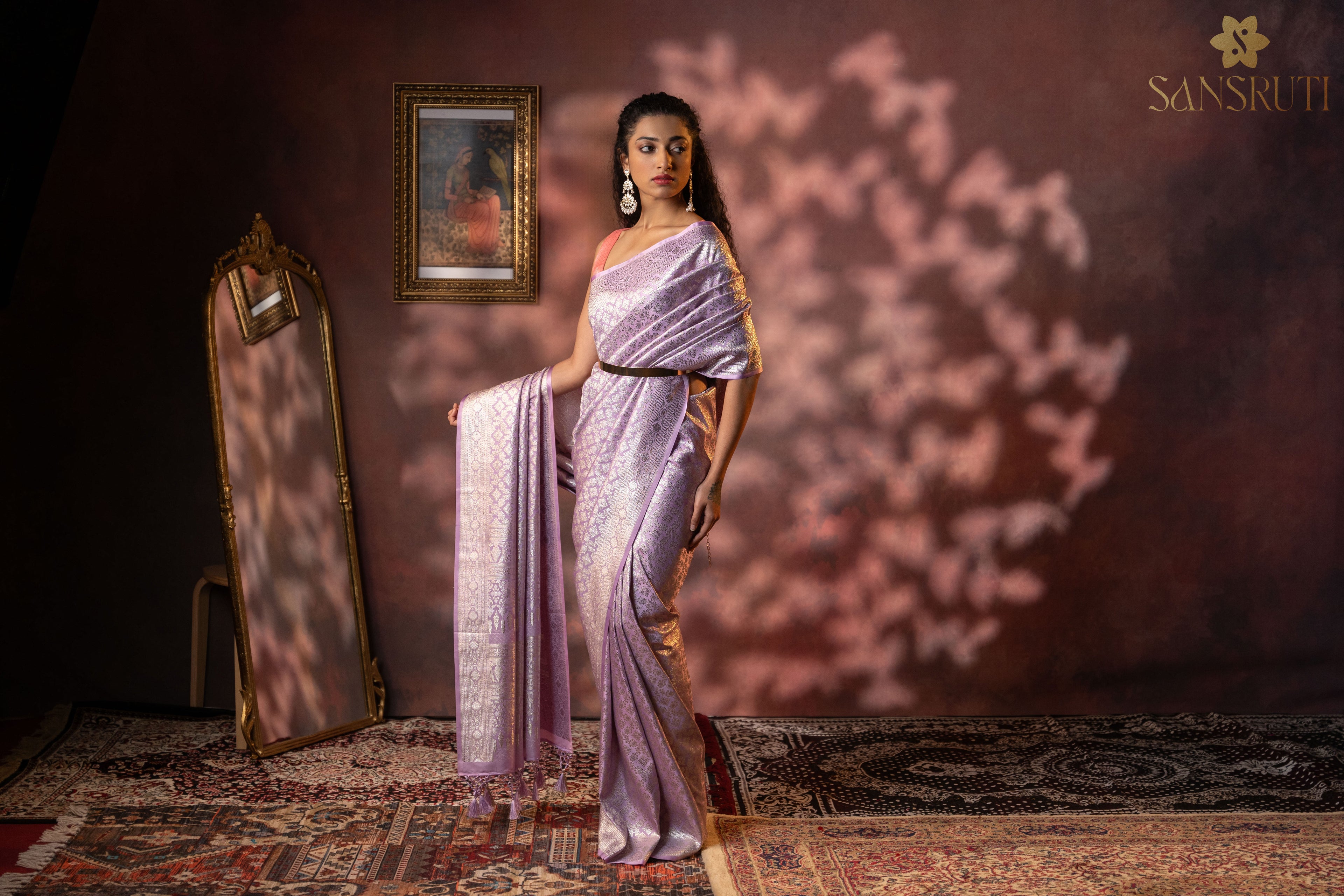 Lavender Elegance Brocade Banarasi Saree