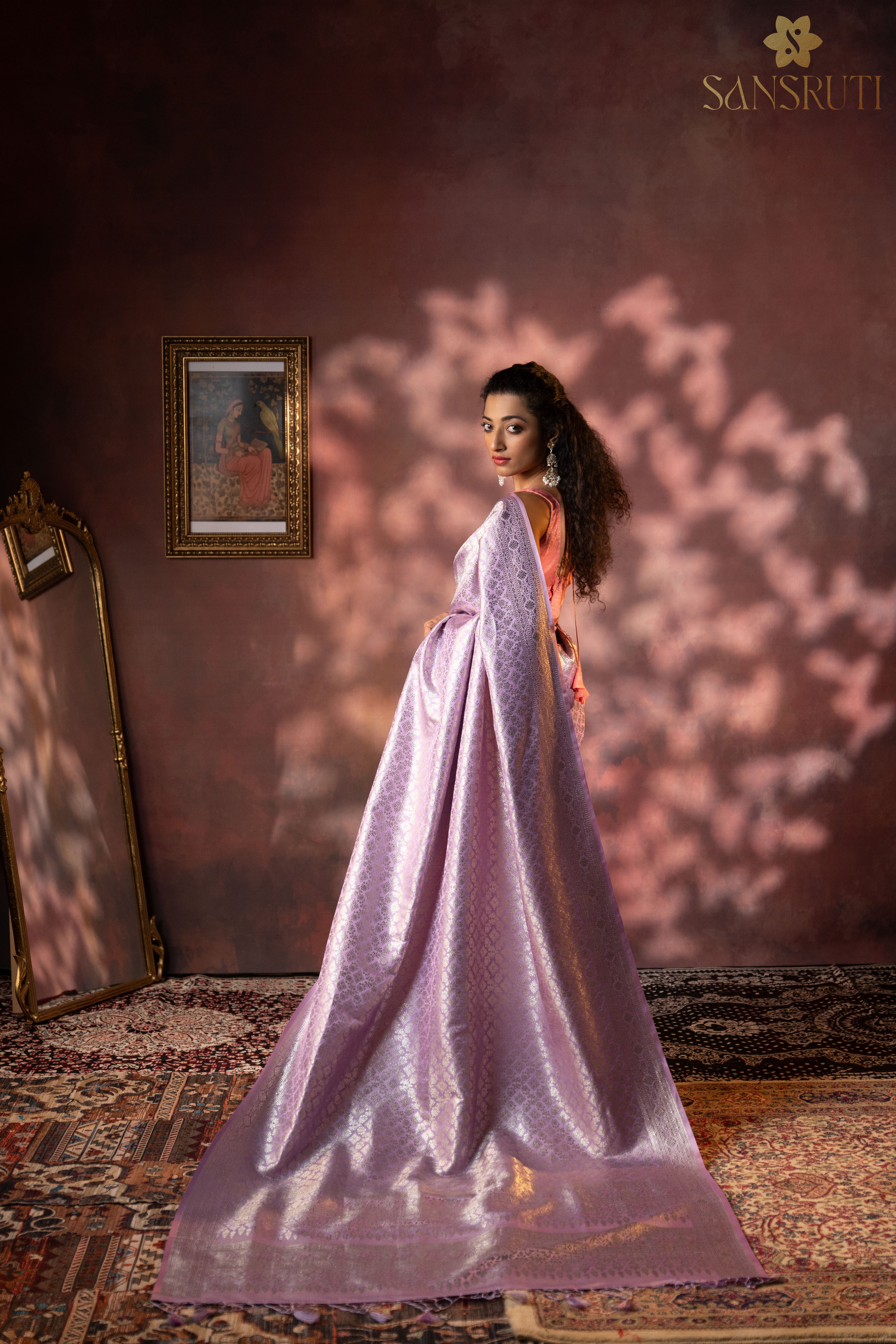 Lavender Elegance Brocade Banarasi Saree