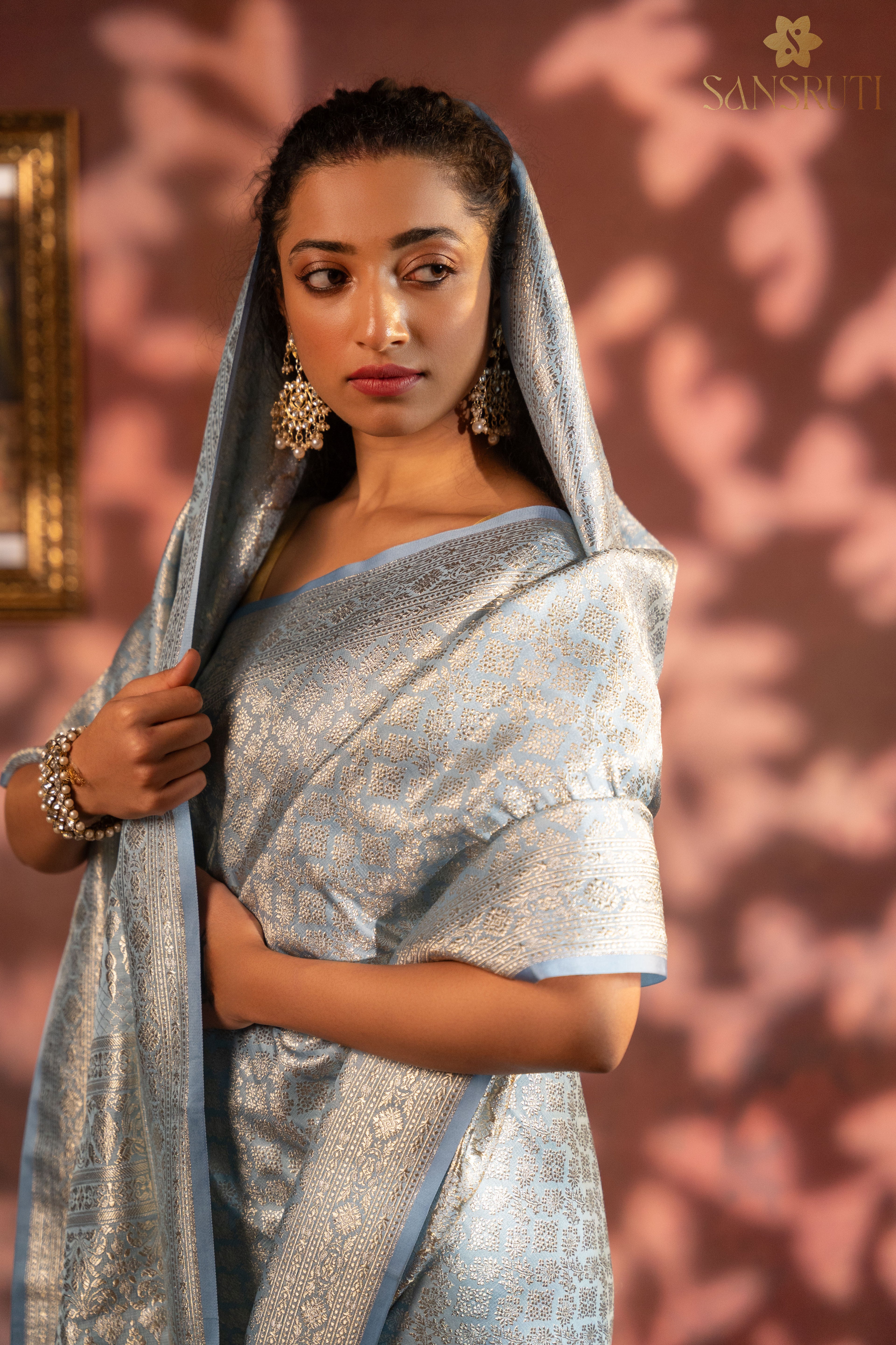 Azure Grace Brocade Banarasi Saree