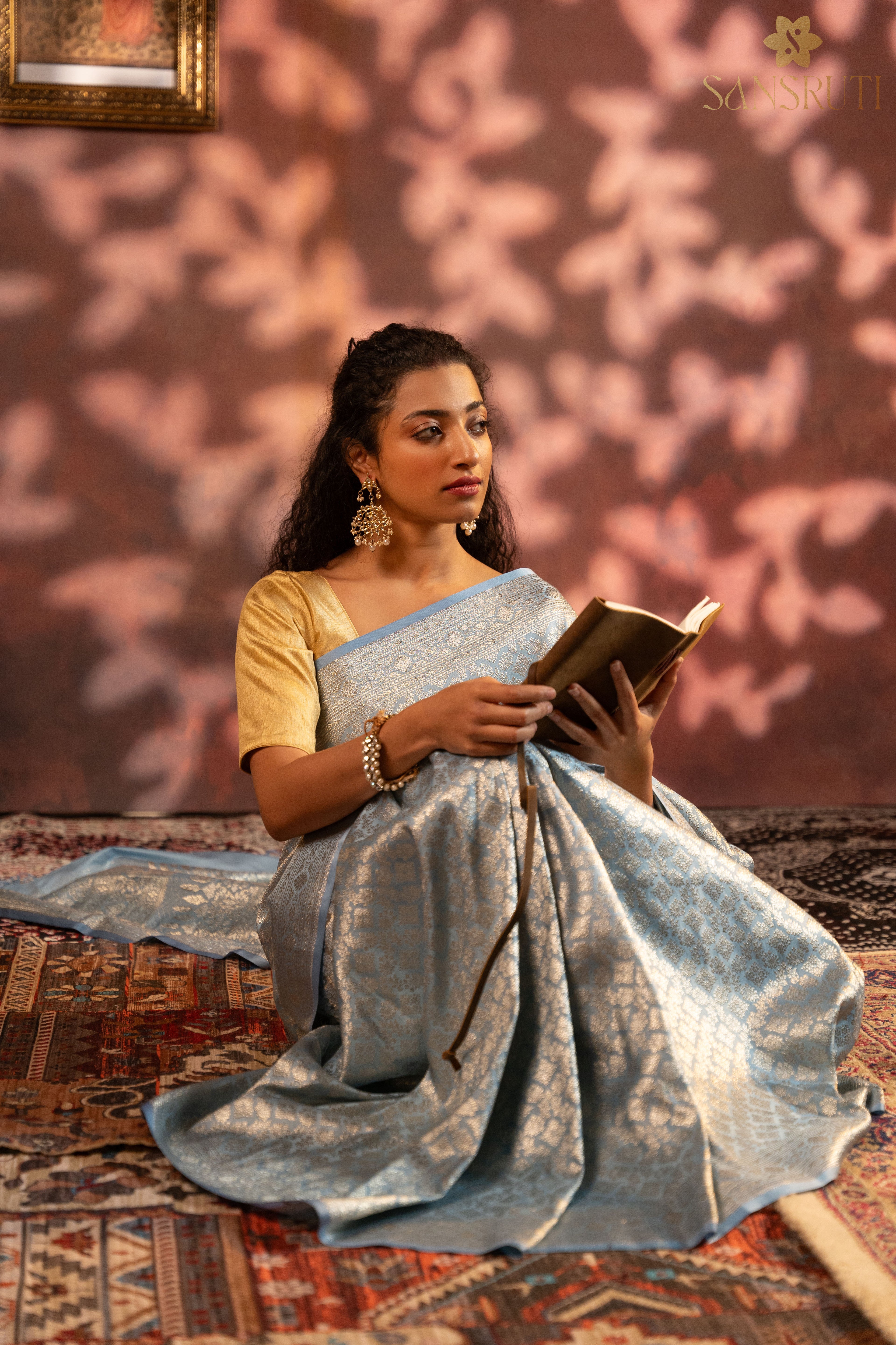 Azure Grace Brocade Banarasi Saree