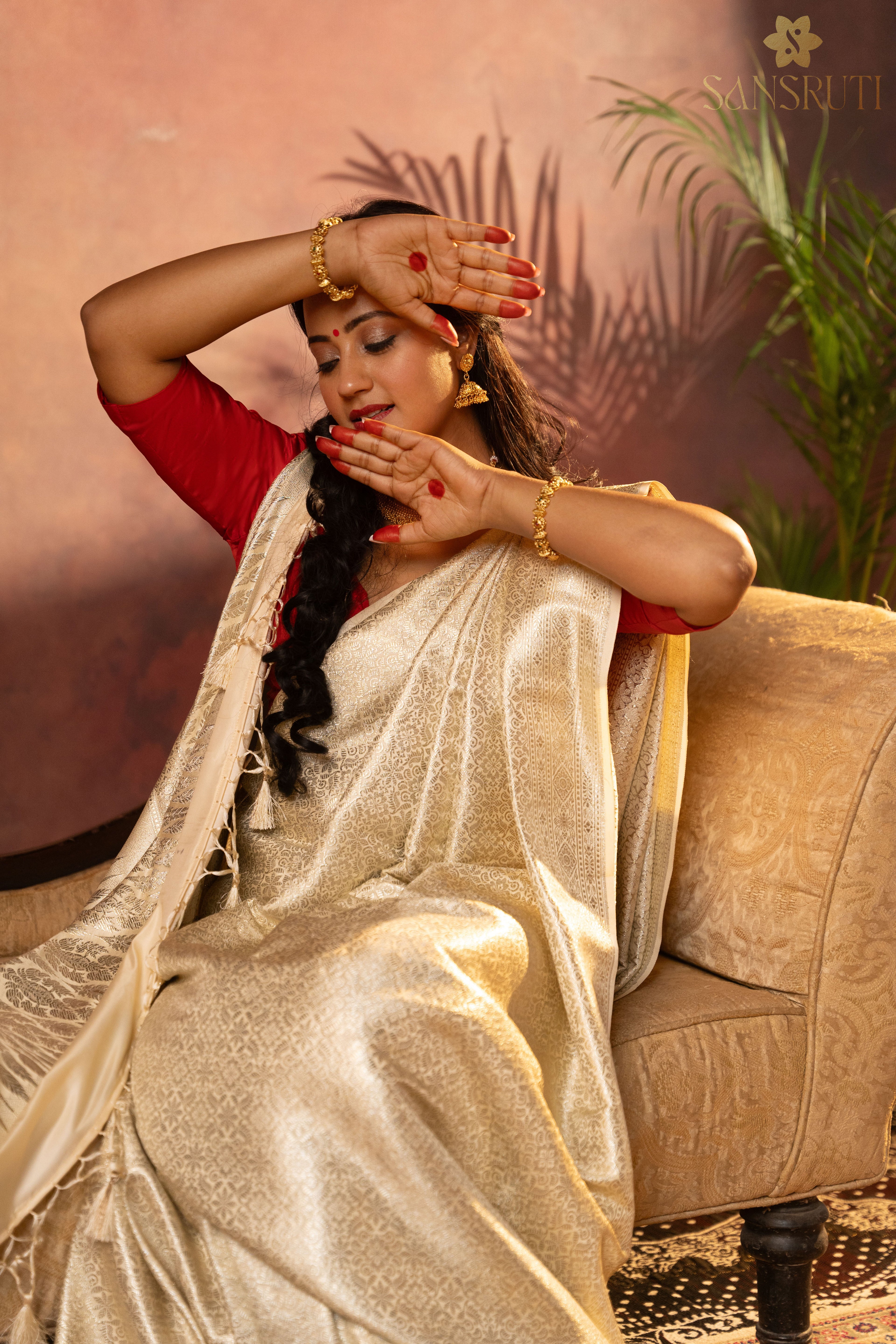 Champagne Glow Brocade Banarasi Saree