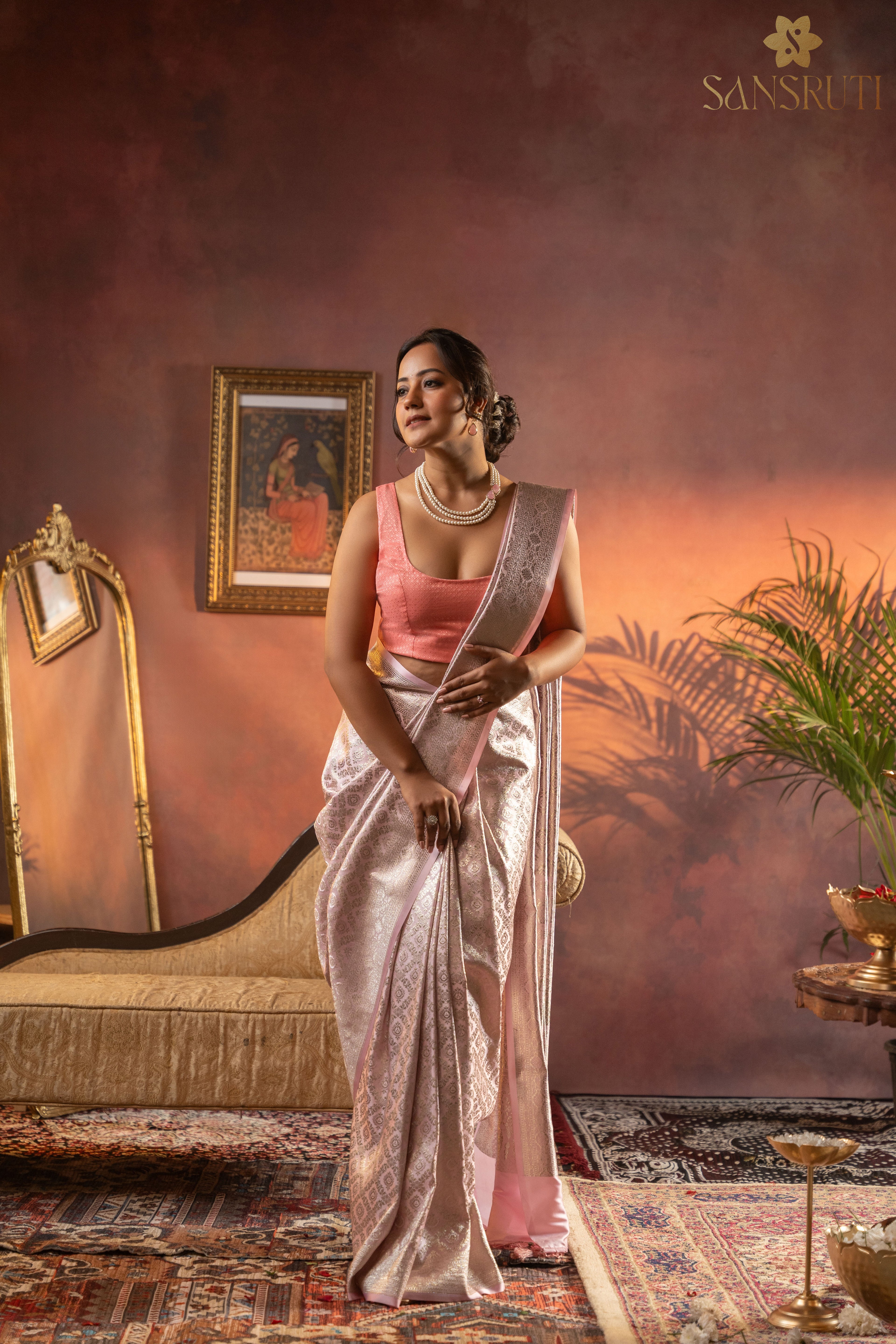Blush Petals Brocade Banarasi Saree