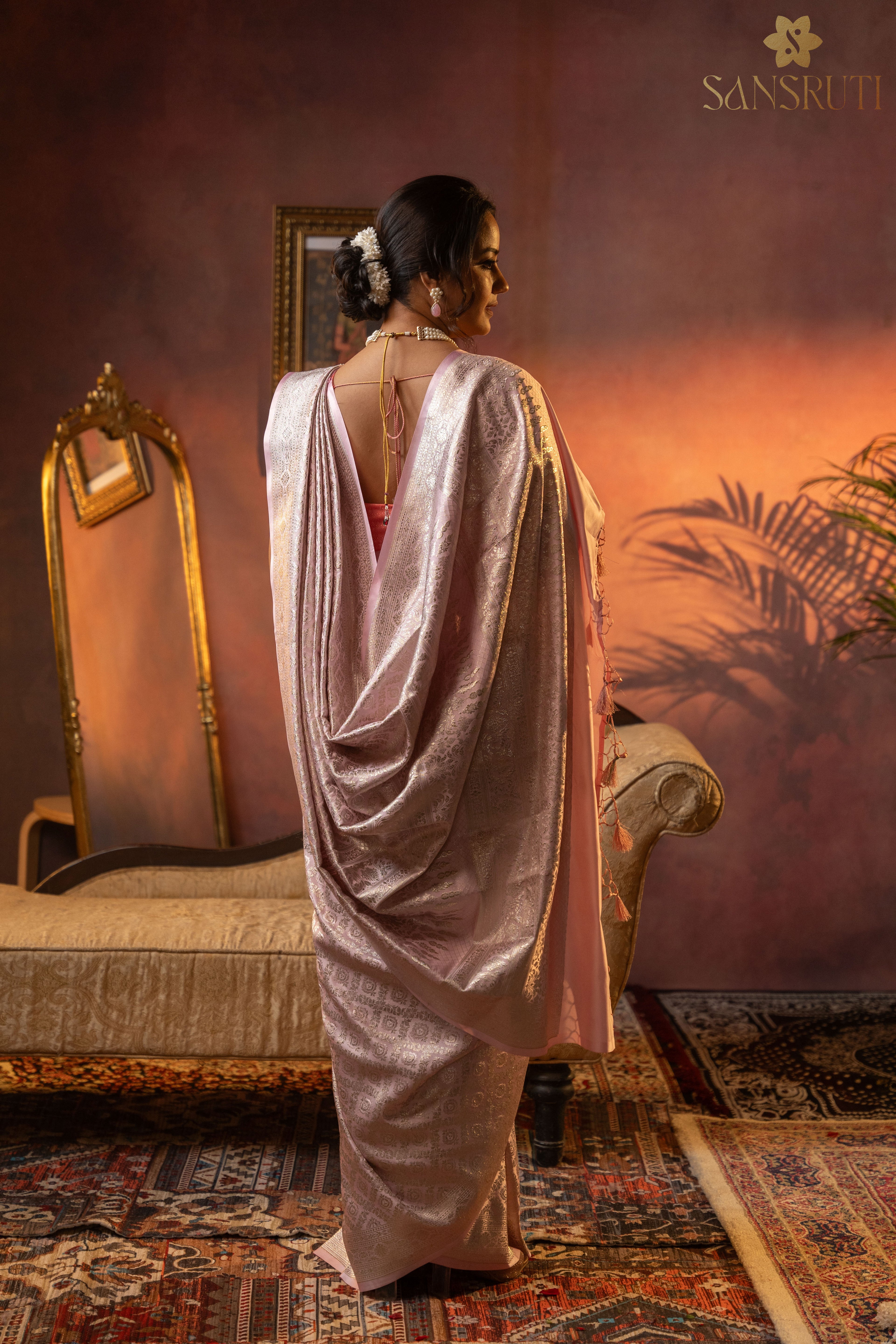 Blush Petals Brocade Banarasi Saree