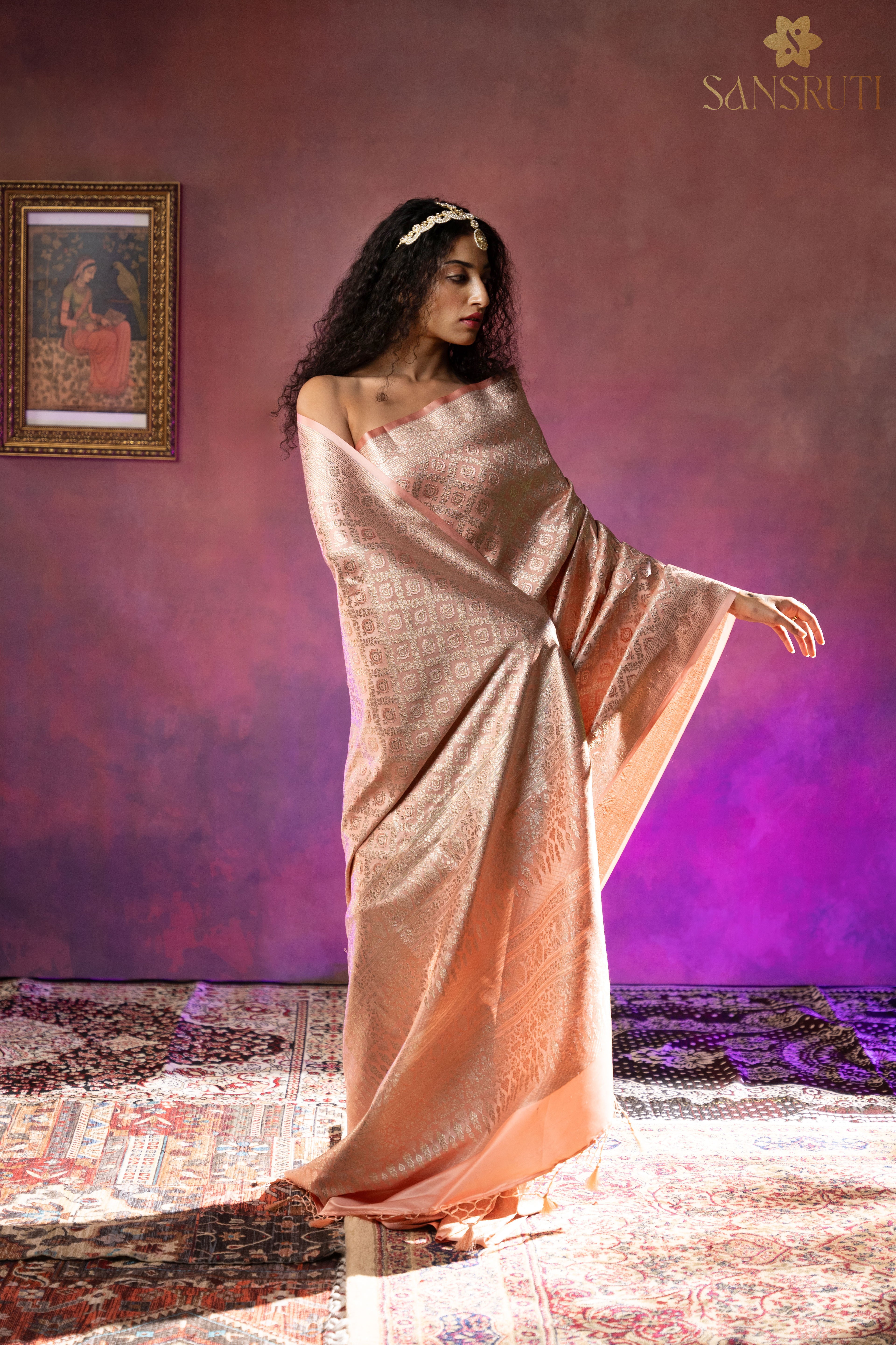 Peach Blossom Brocade Banarasi Saree