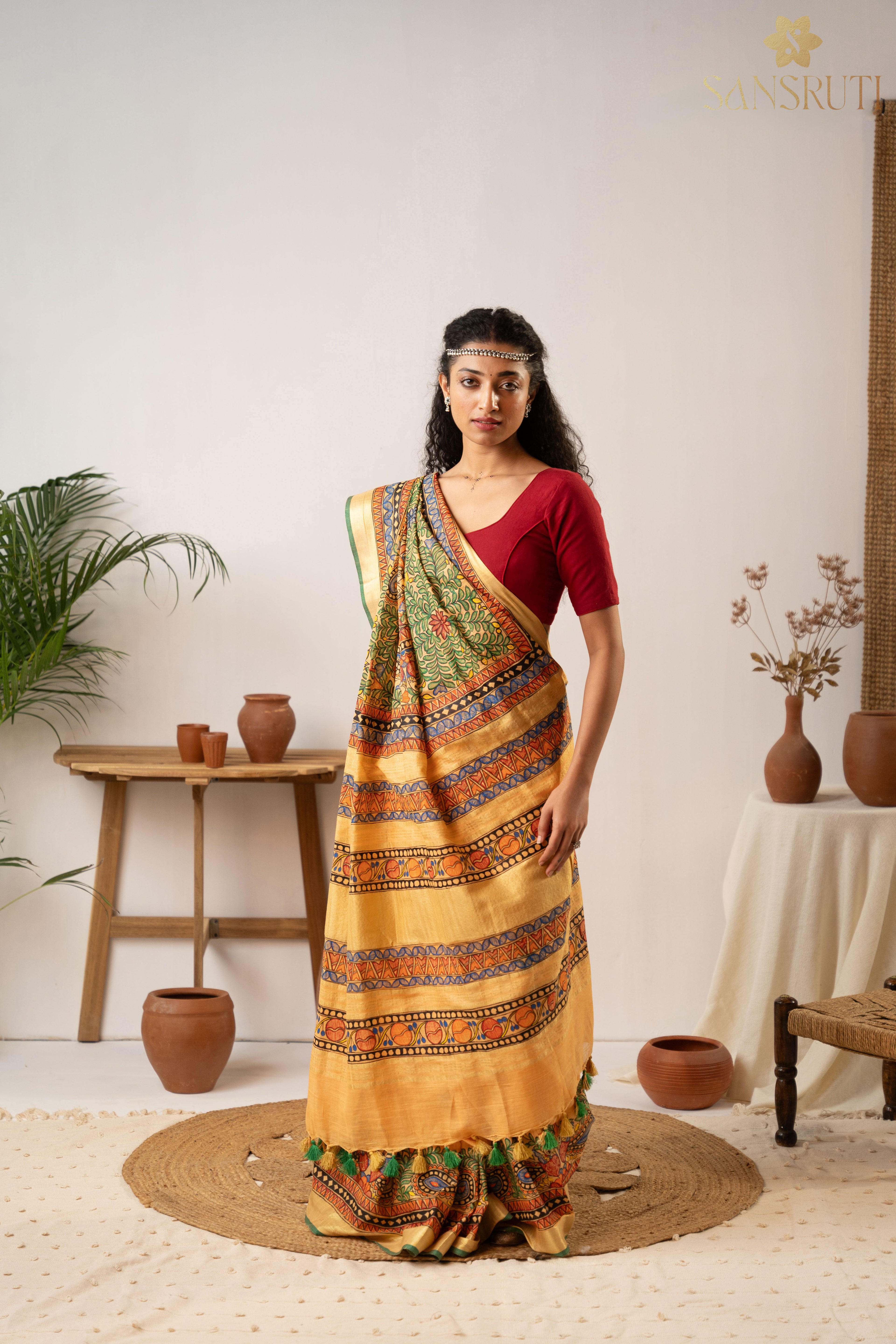 Rustic Charm Madhubani Linen Saree