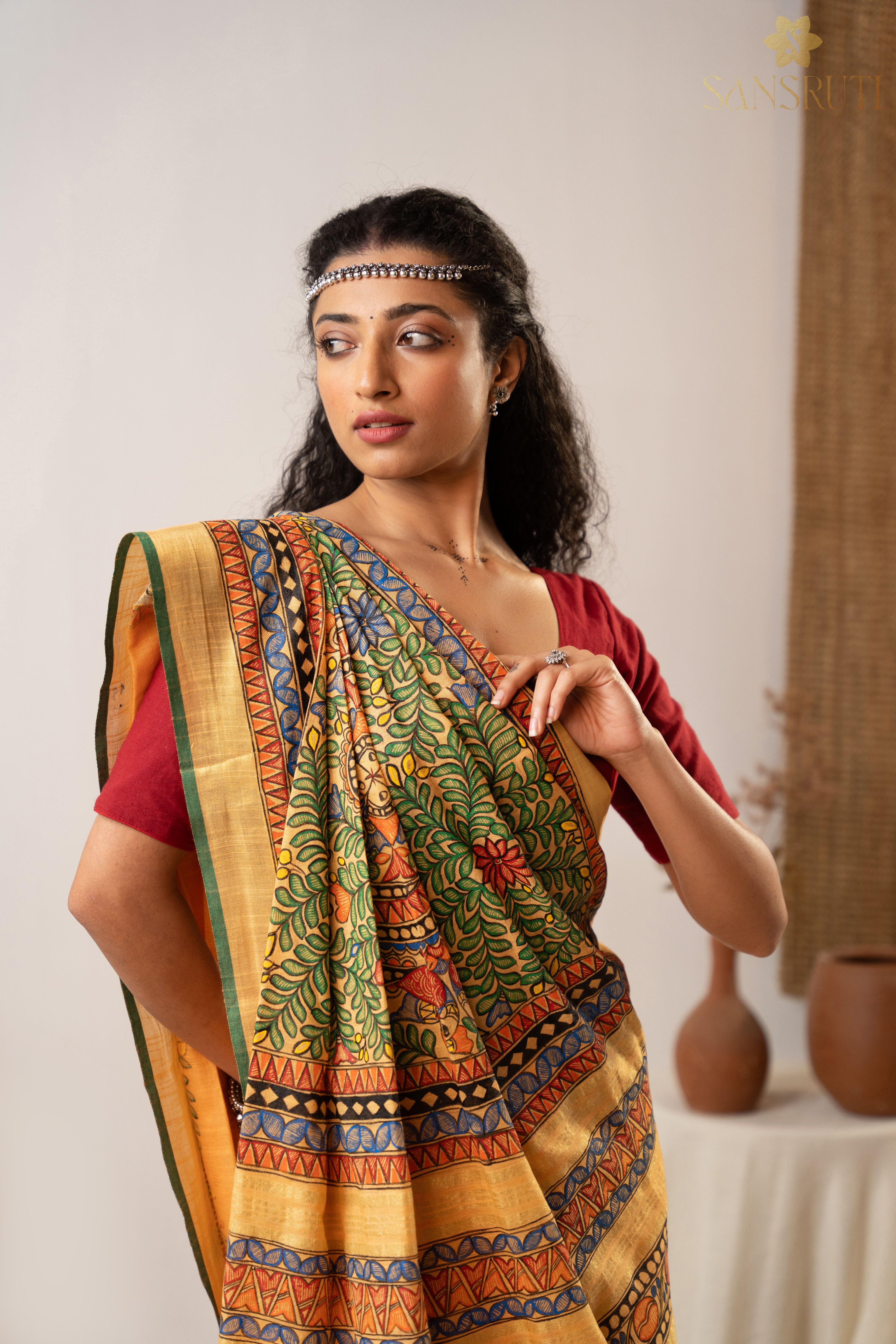 Rustic Charm Madhubani Linen Saree