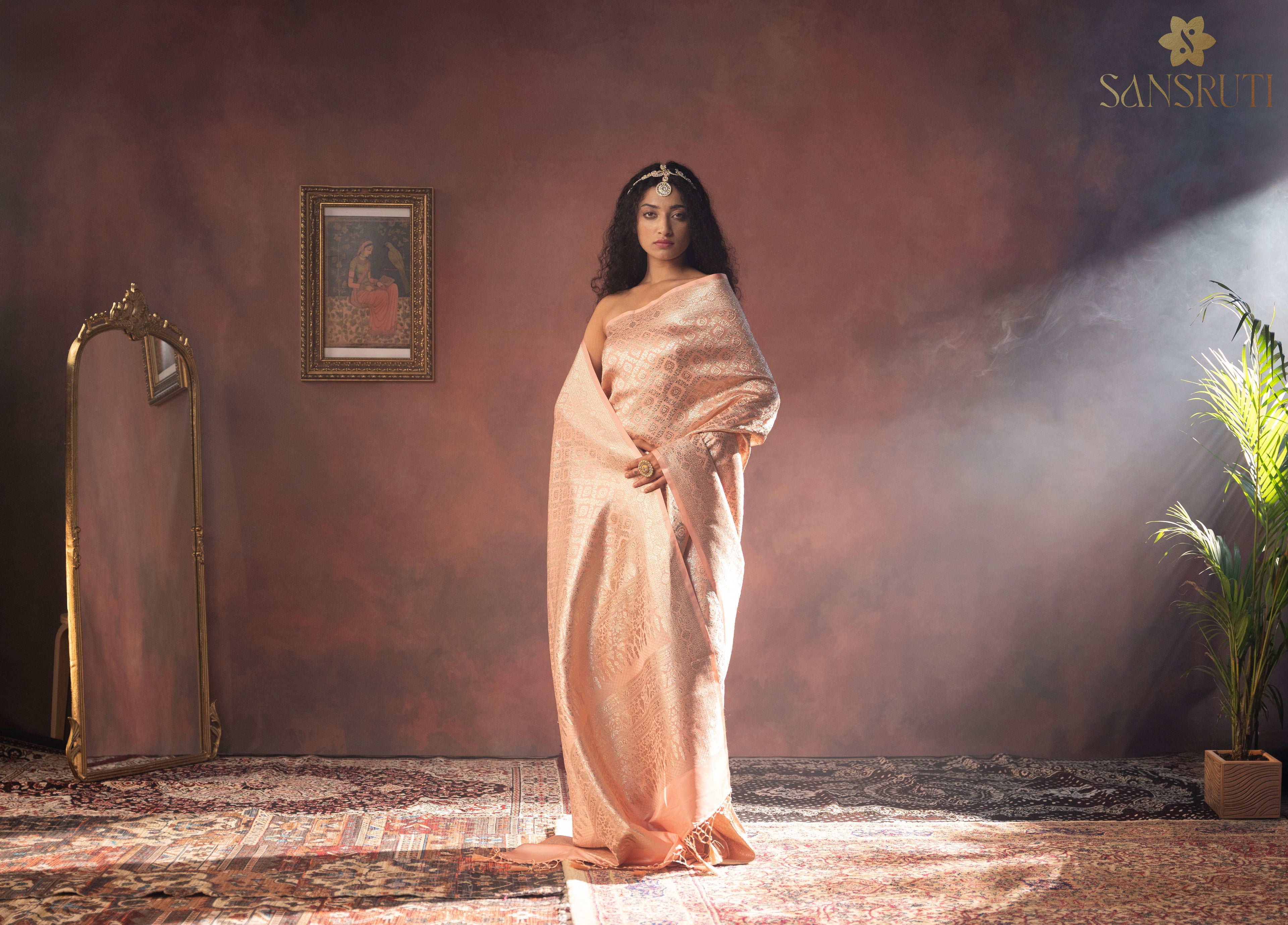 Peach Blossom Brocade Banarasi Saree