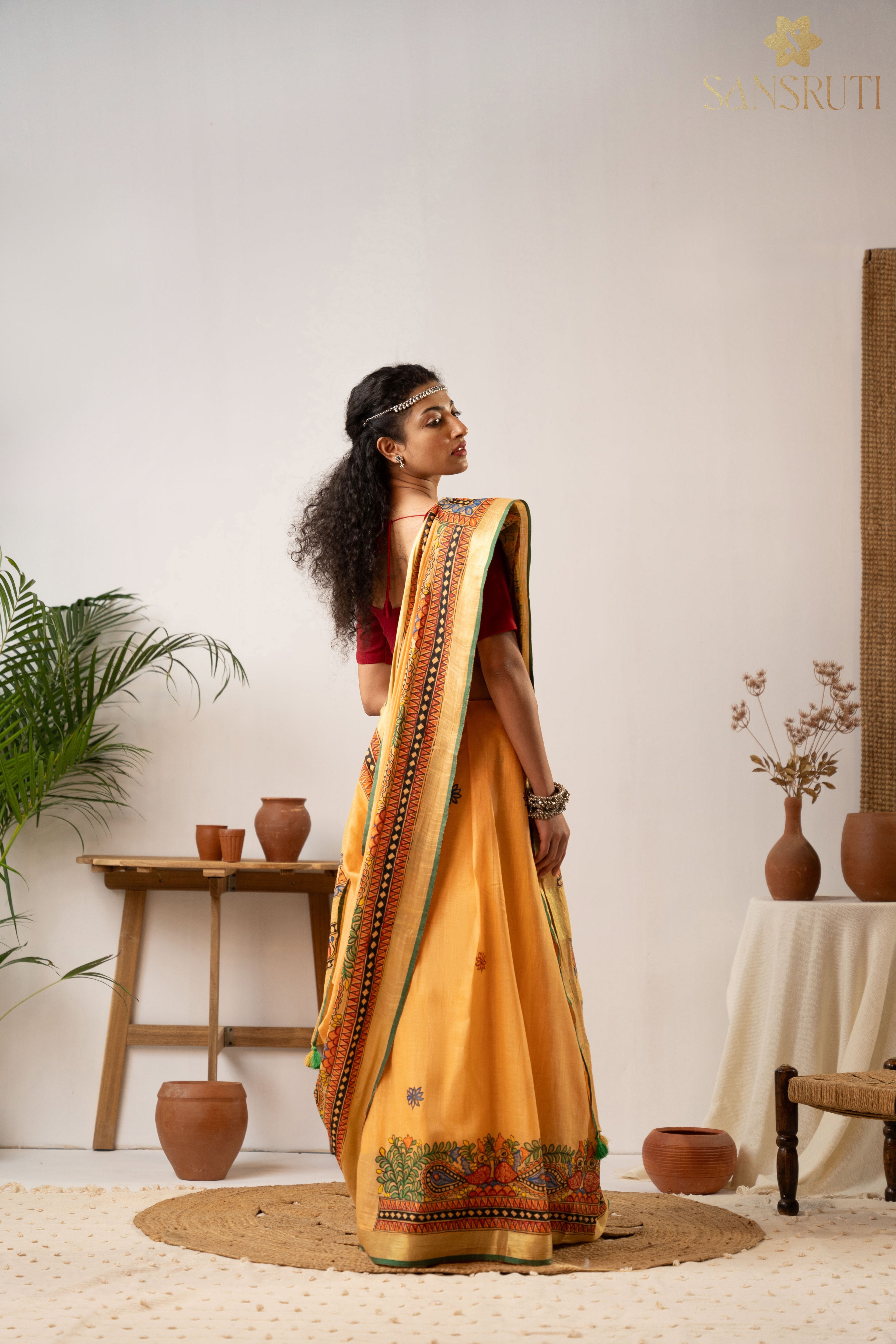 Rustic Charm Madhubani Linen Saree