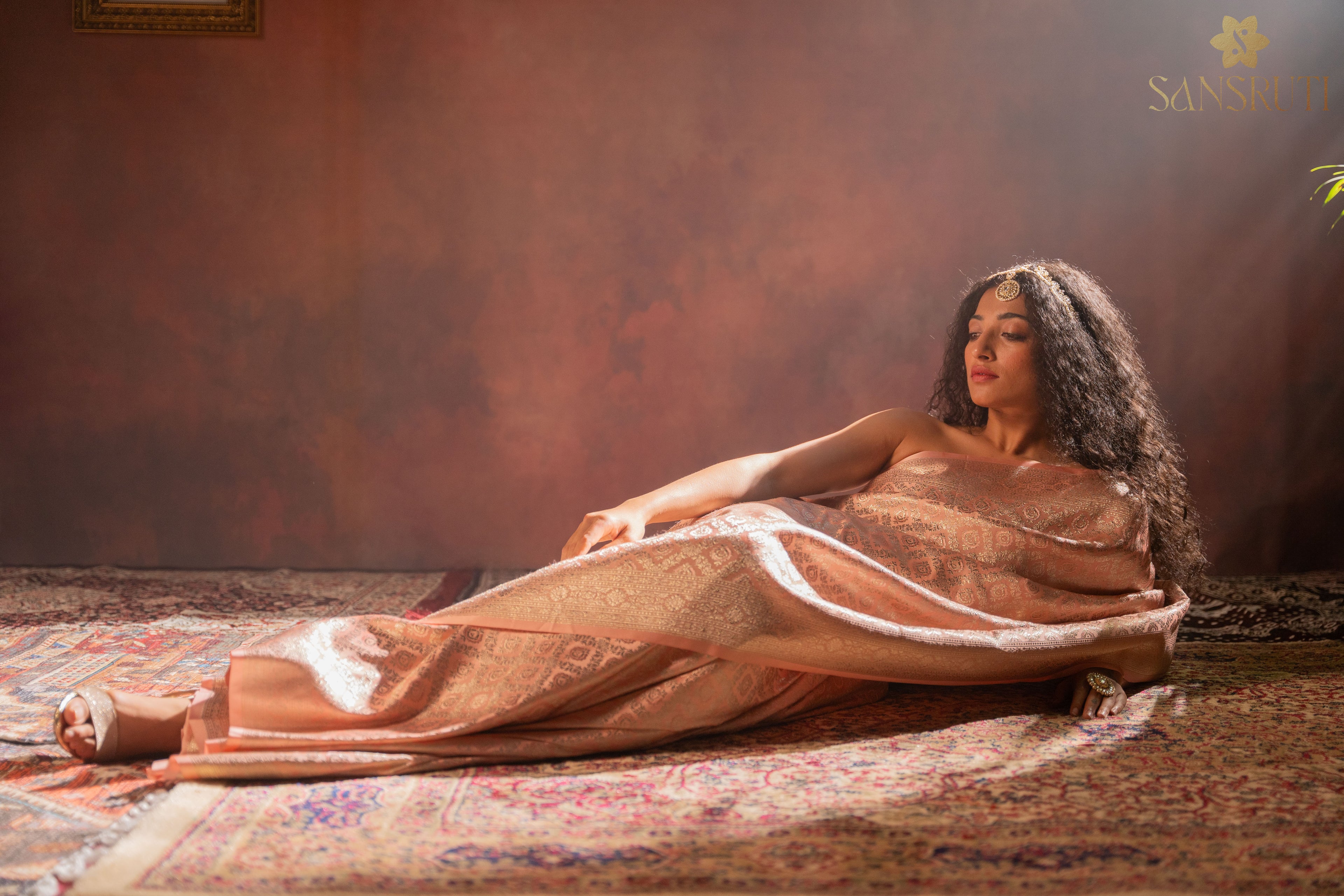 Peach Blossom Brocade Banarasi Saree