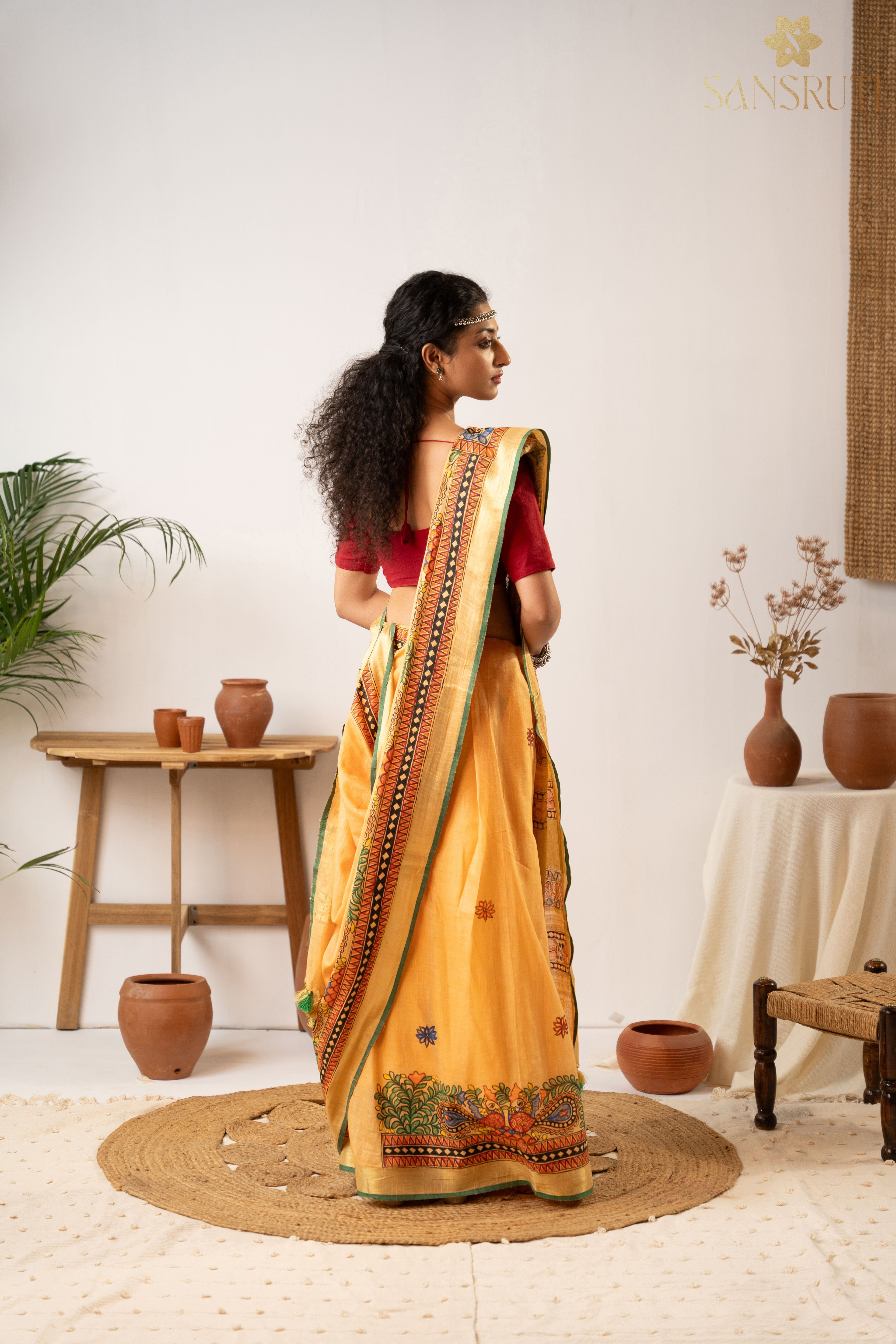 Rustic Charm Madhubani Linen Saree