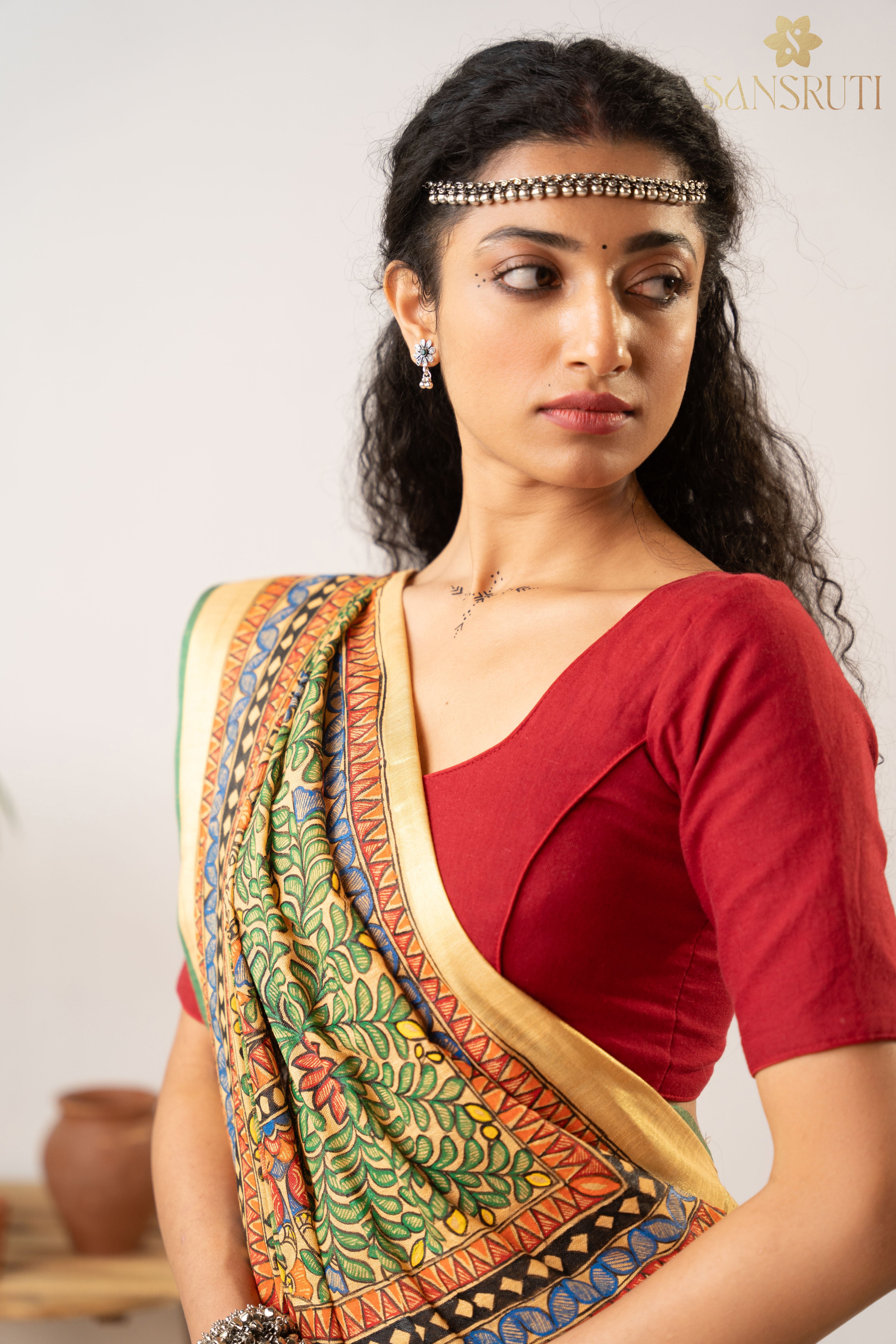 Rustic Charm Madhubani Linen Saree