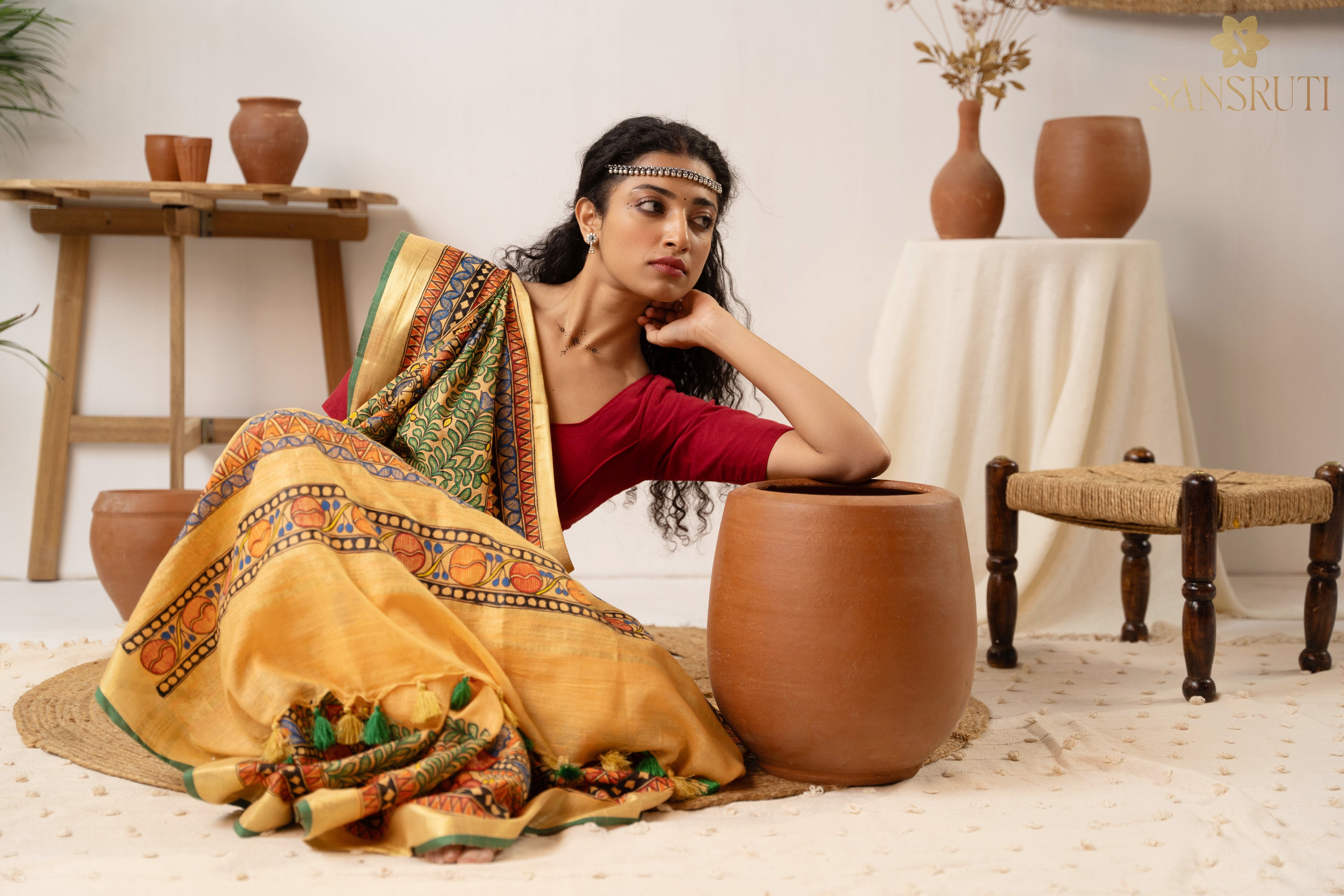 Rustic Charm Madhubani Linen Saree