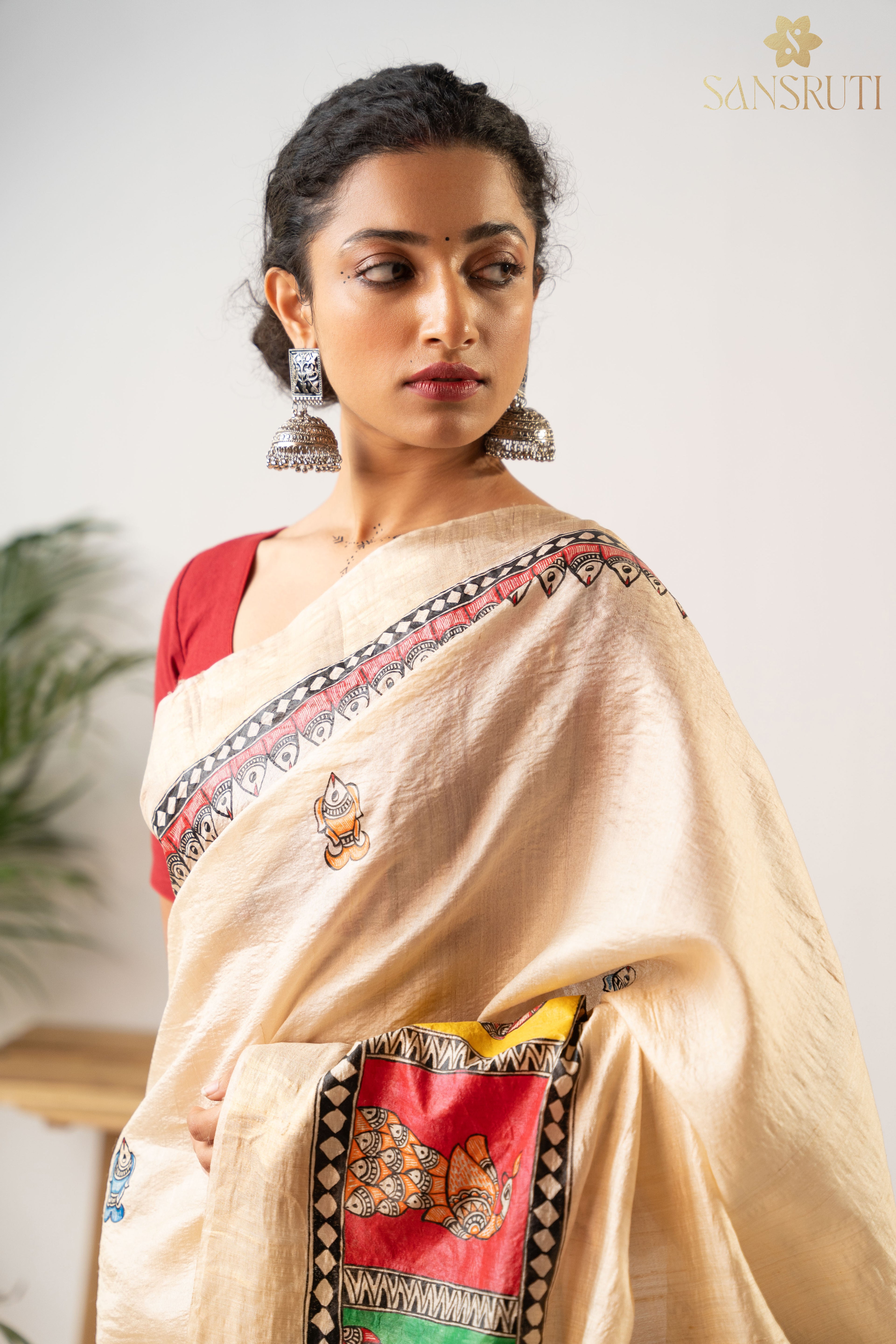 Heritage Beige Silk Madhubani Saree