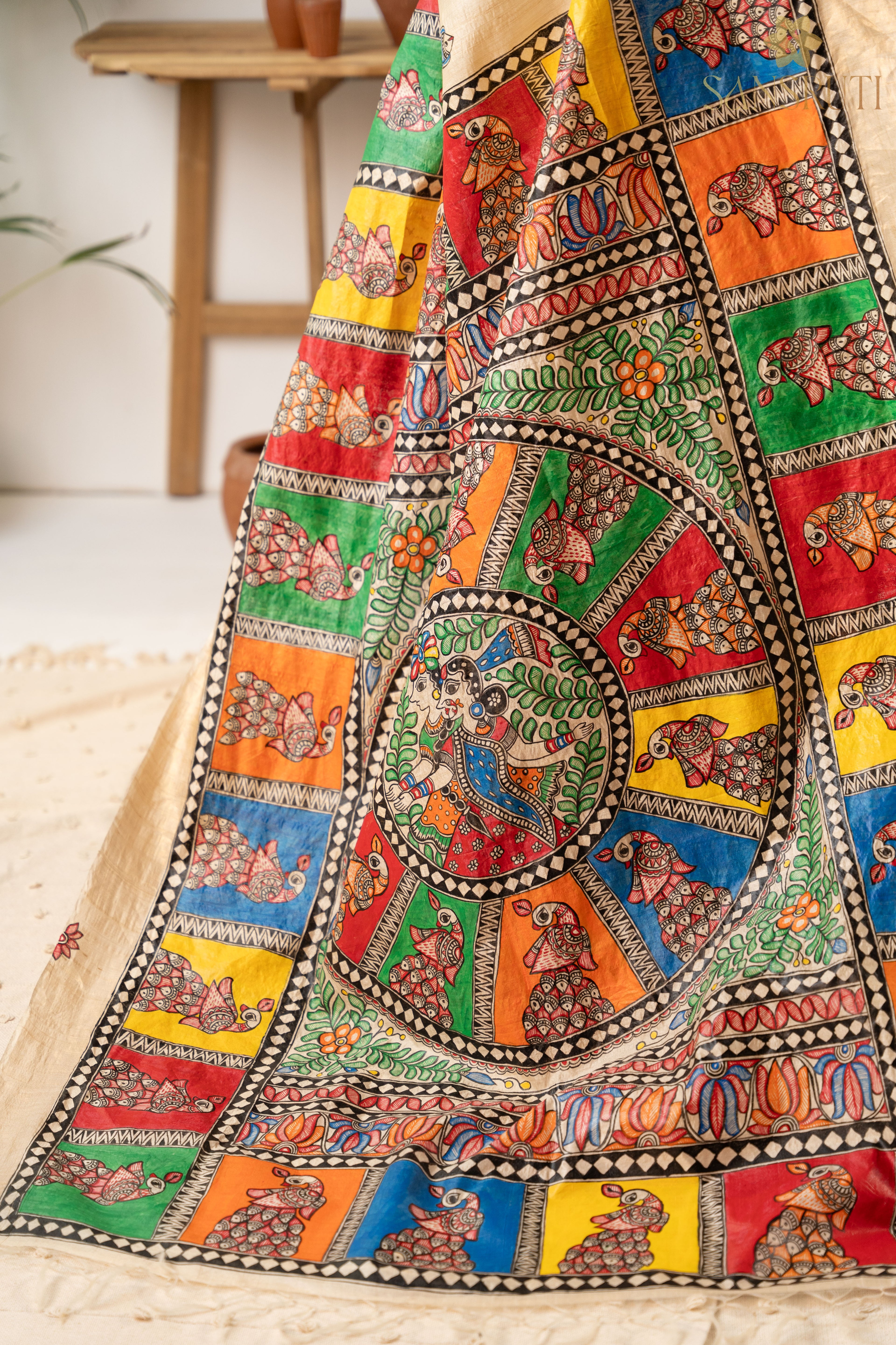 Heritage Beige Silk Madhubani Saree