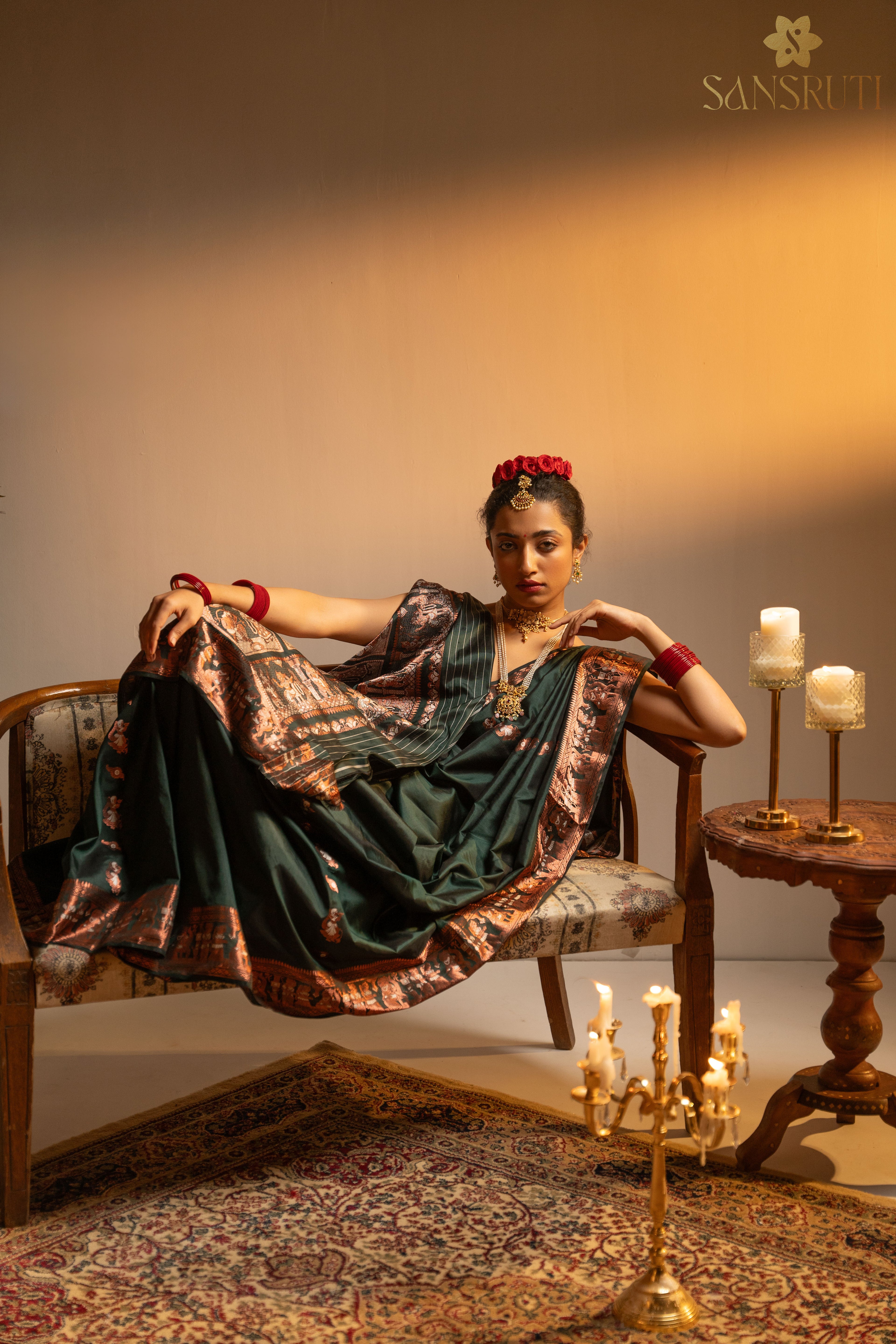 Emerald Swarnachari Mulberry Silk Saree