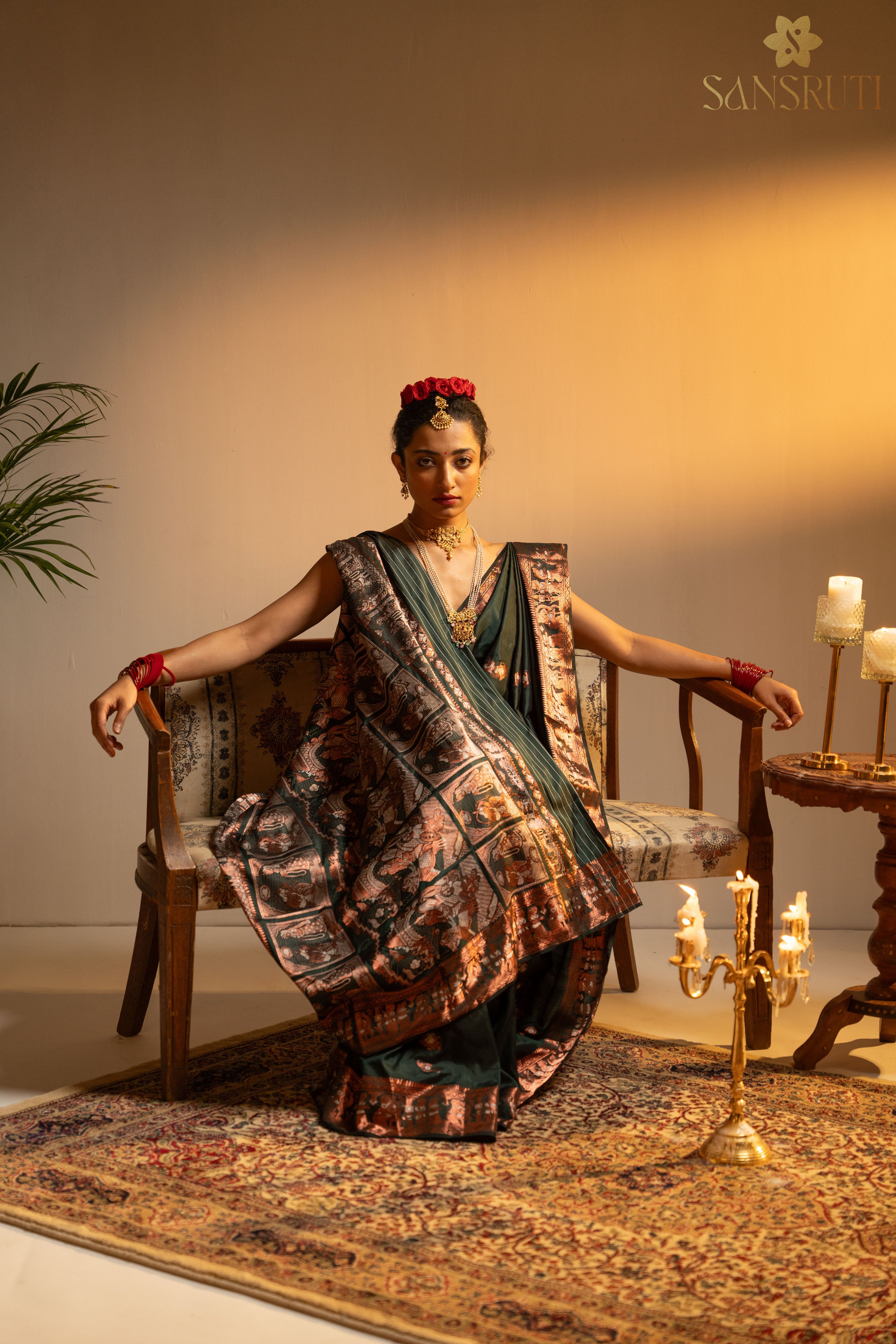 Emerald Swarnachari Mulberry Silk Saree