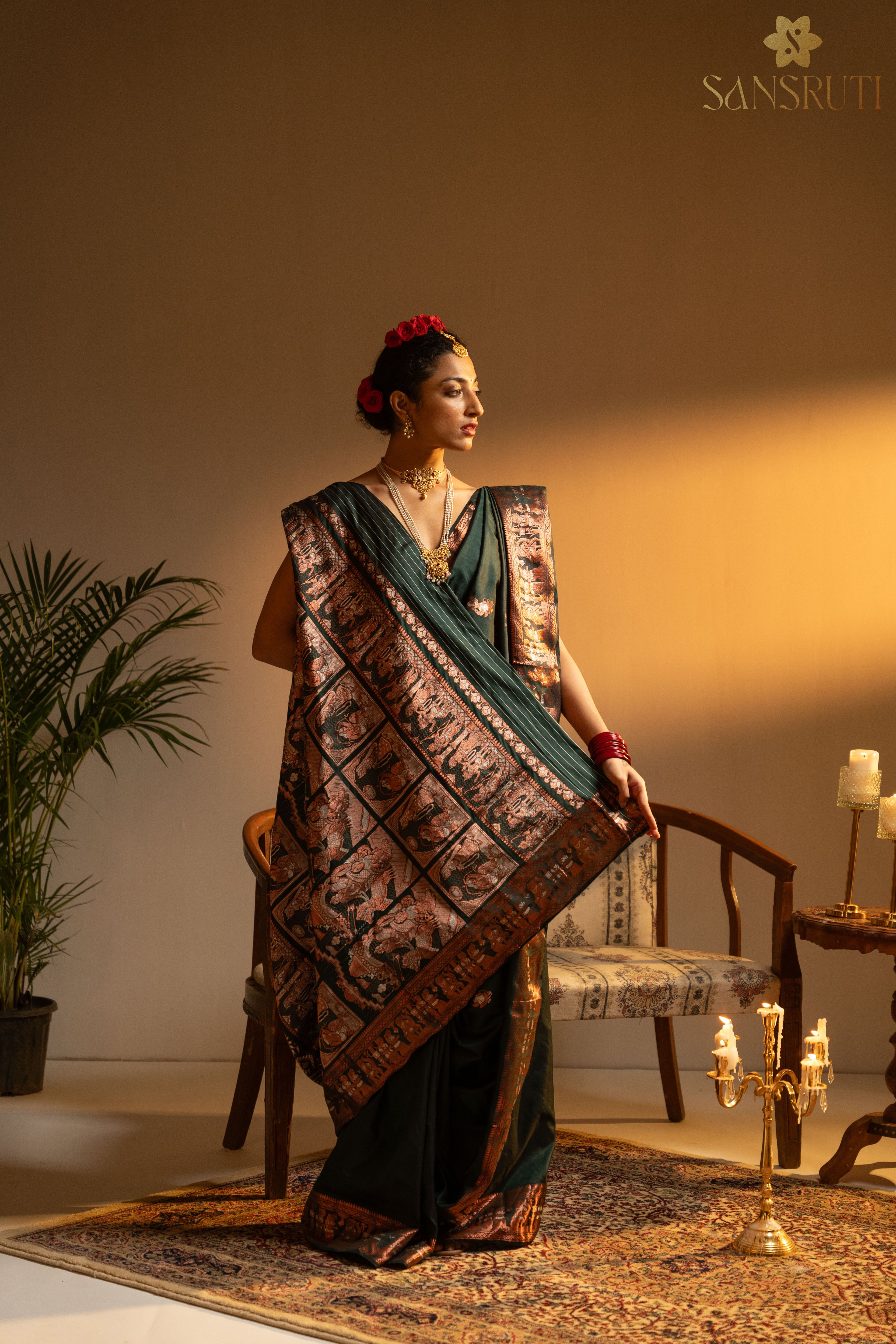 Emerald Swarnachari Mulberry Silk Saree