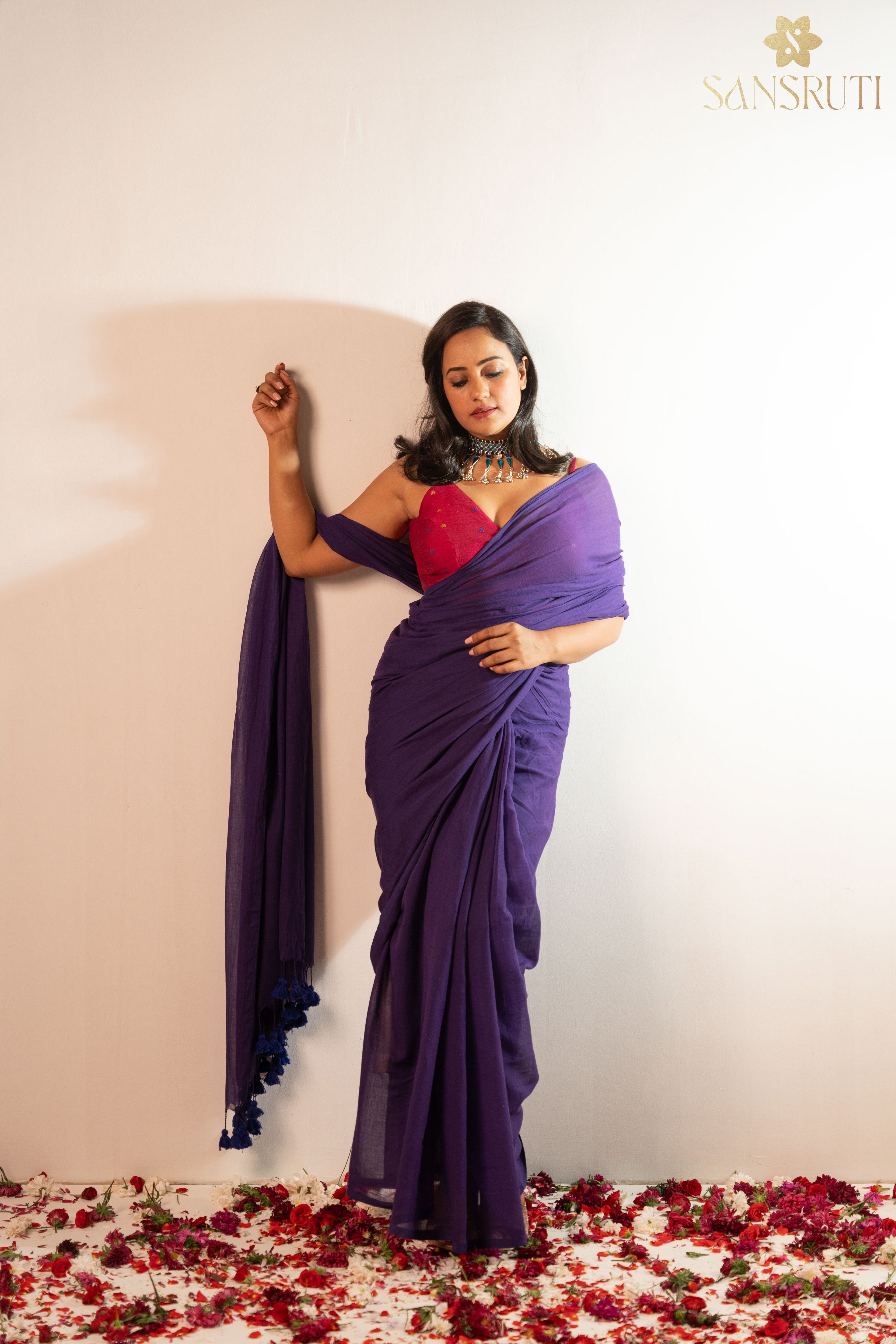 Purple Whisper Plain Mulmul Saree