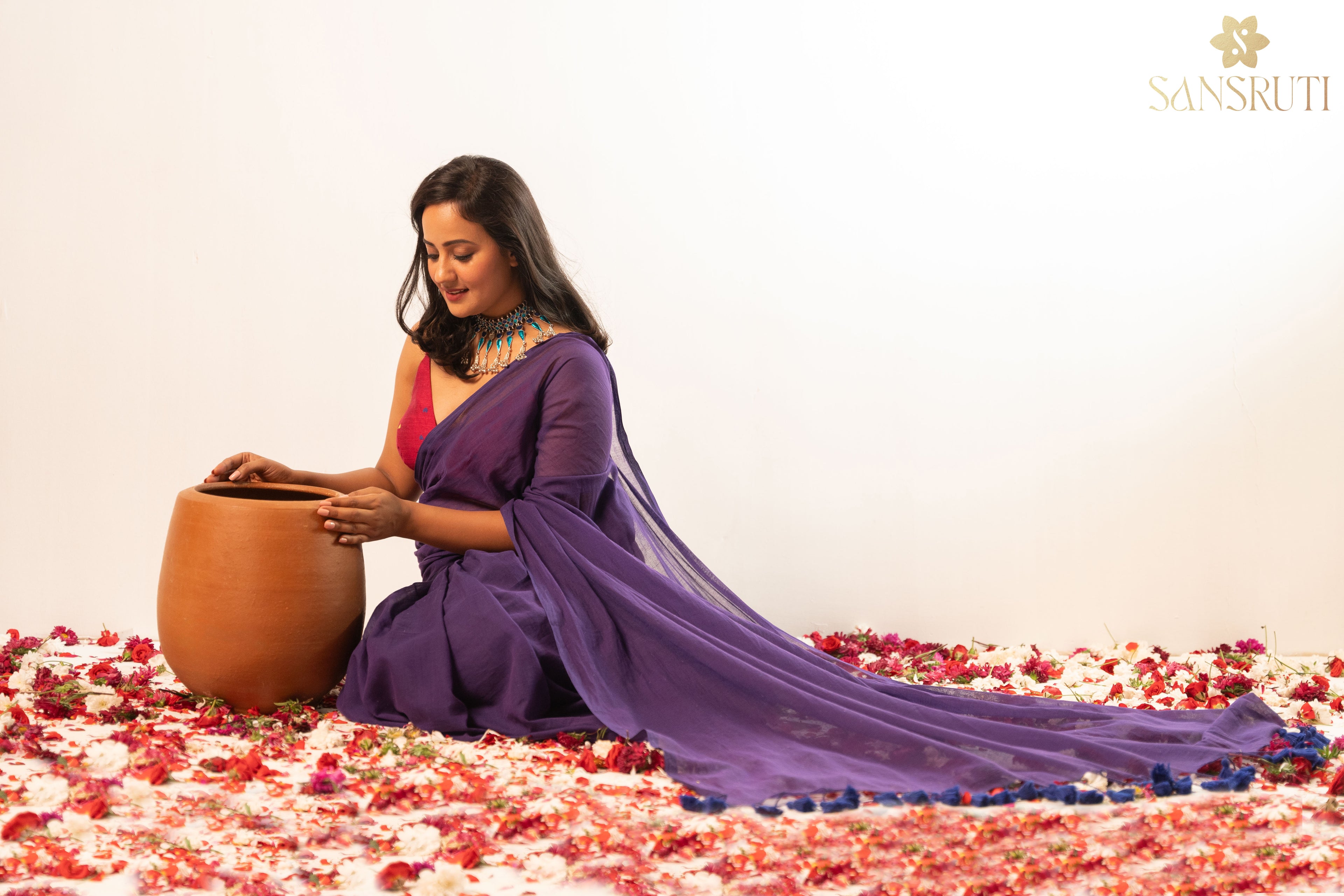 Purple Whisper Plain Mulmul Saree