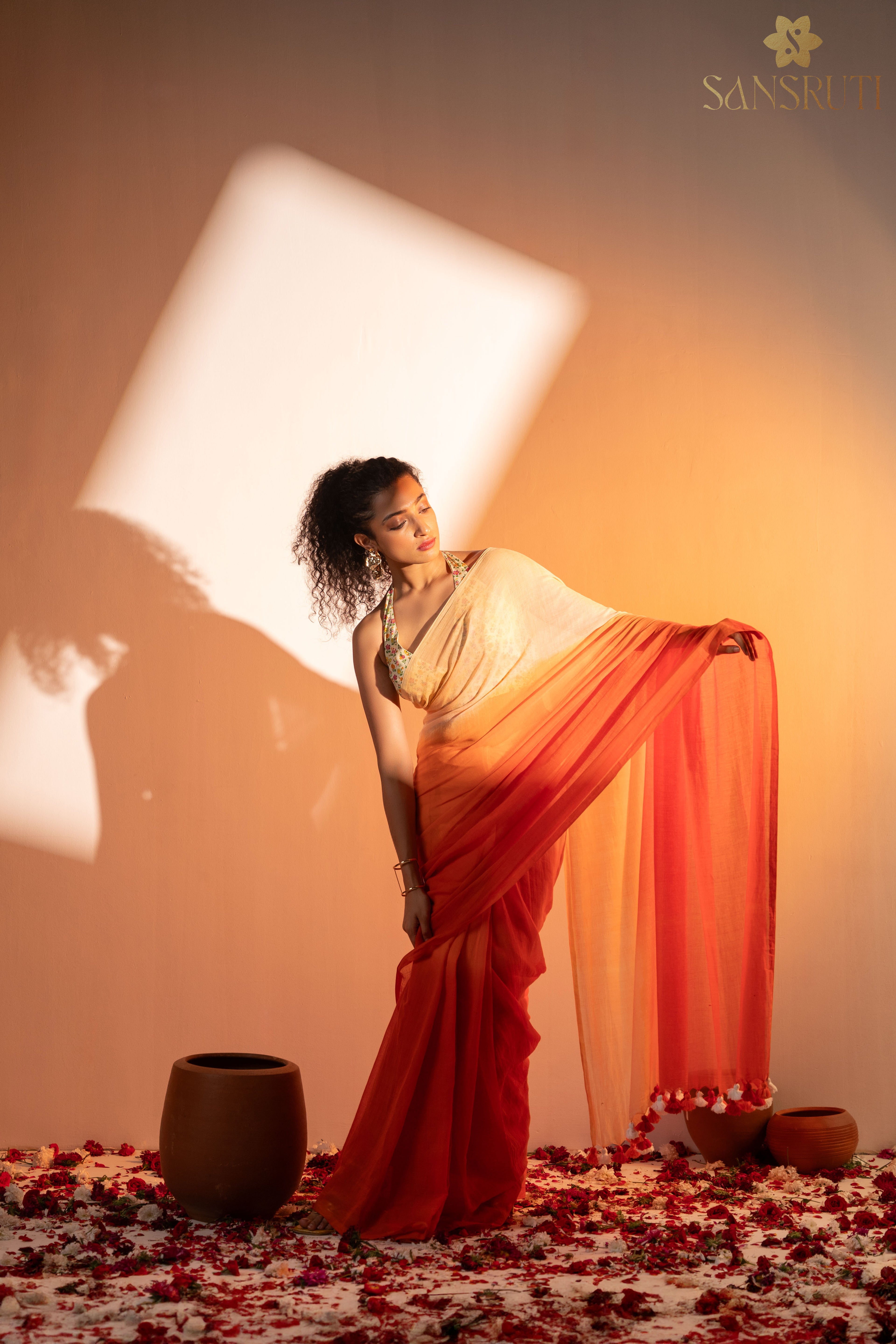 Sunset Hues Ombre Mulmul Saree