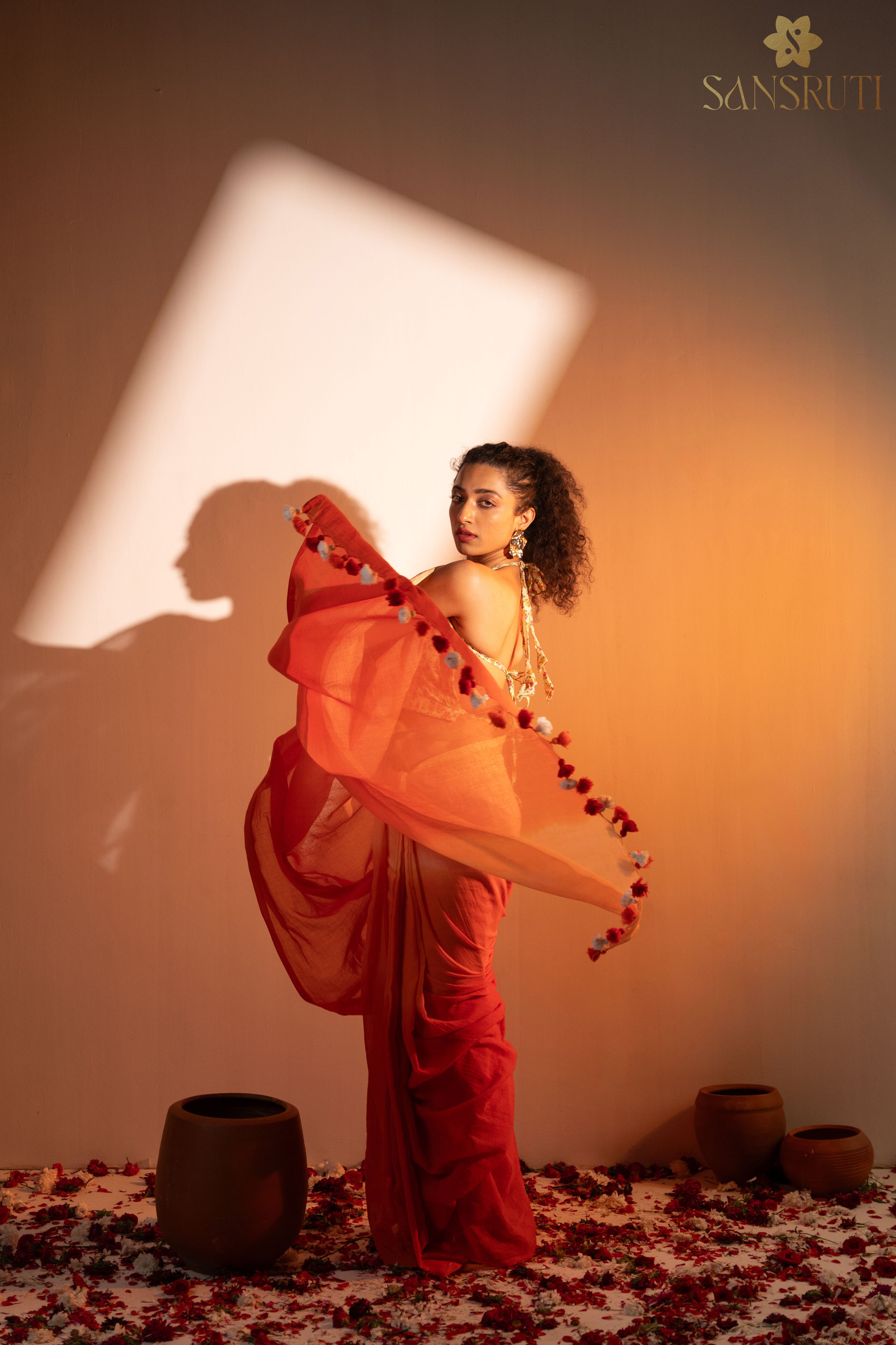 Sunset Hues Ombre Mulmul Saree