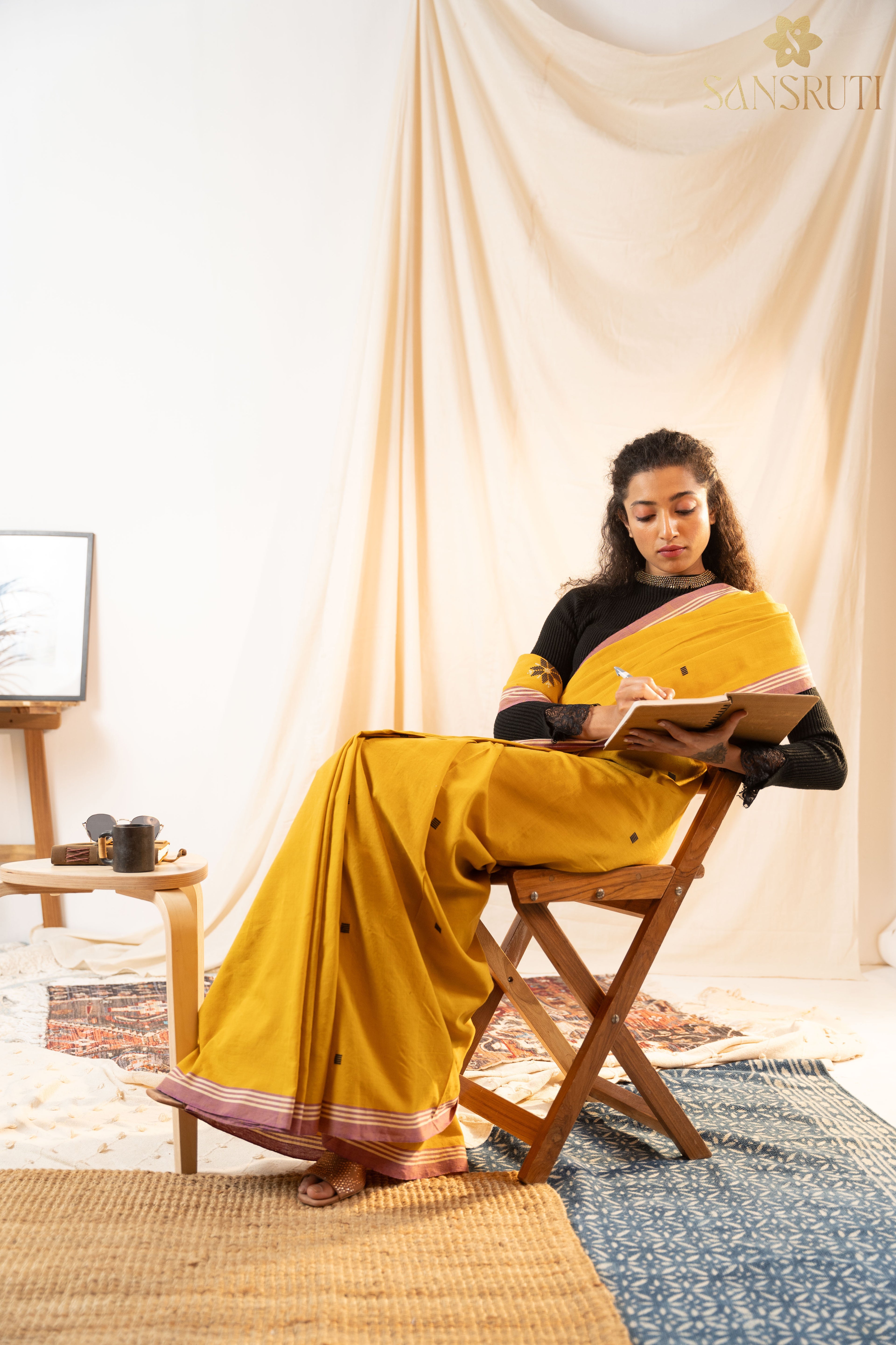 Mustard Radiance Bawan Buti Cotton Saree