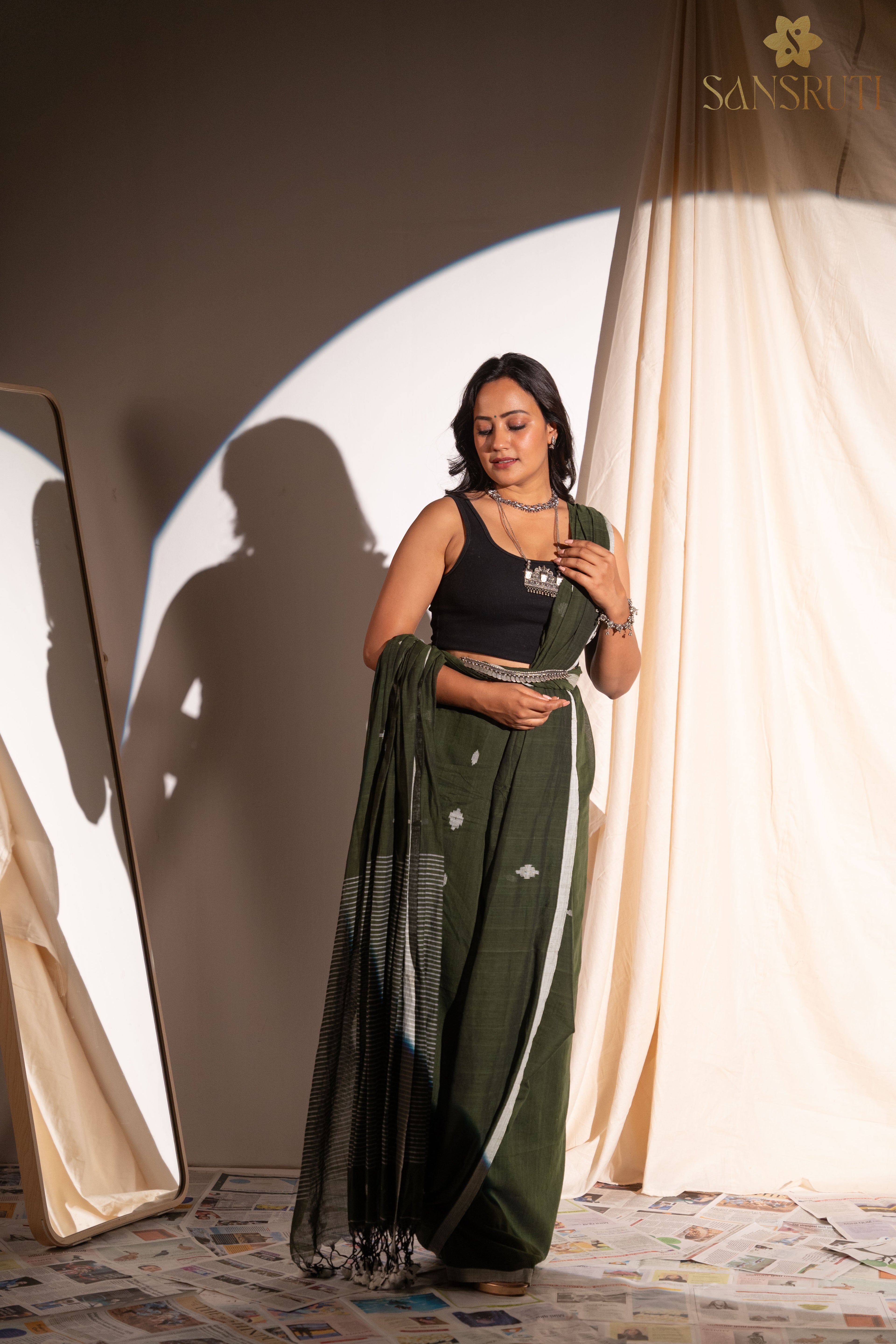 Green Charm Jamdani Mulmul Saree
