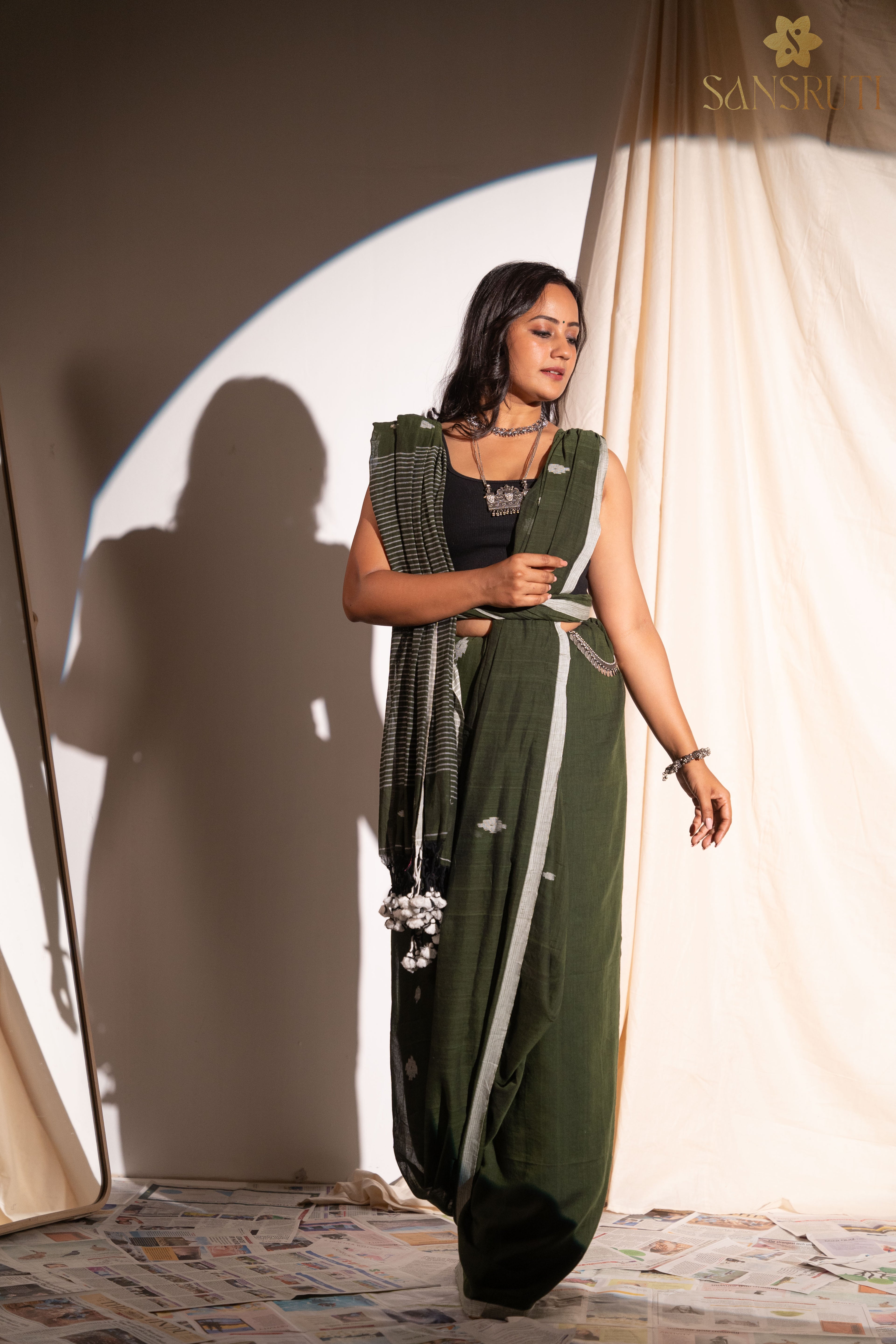 Green Charm Jamdani Mulmul Saree