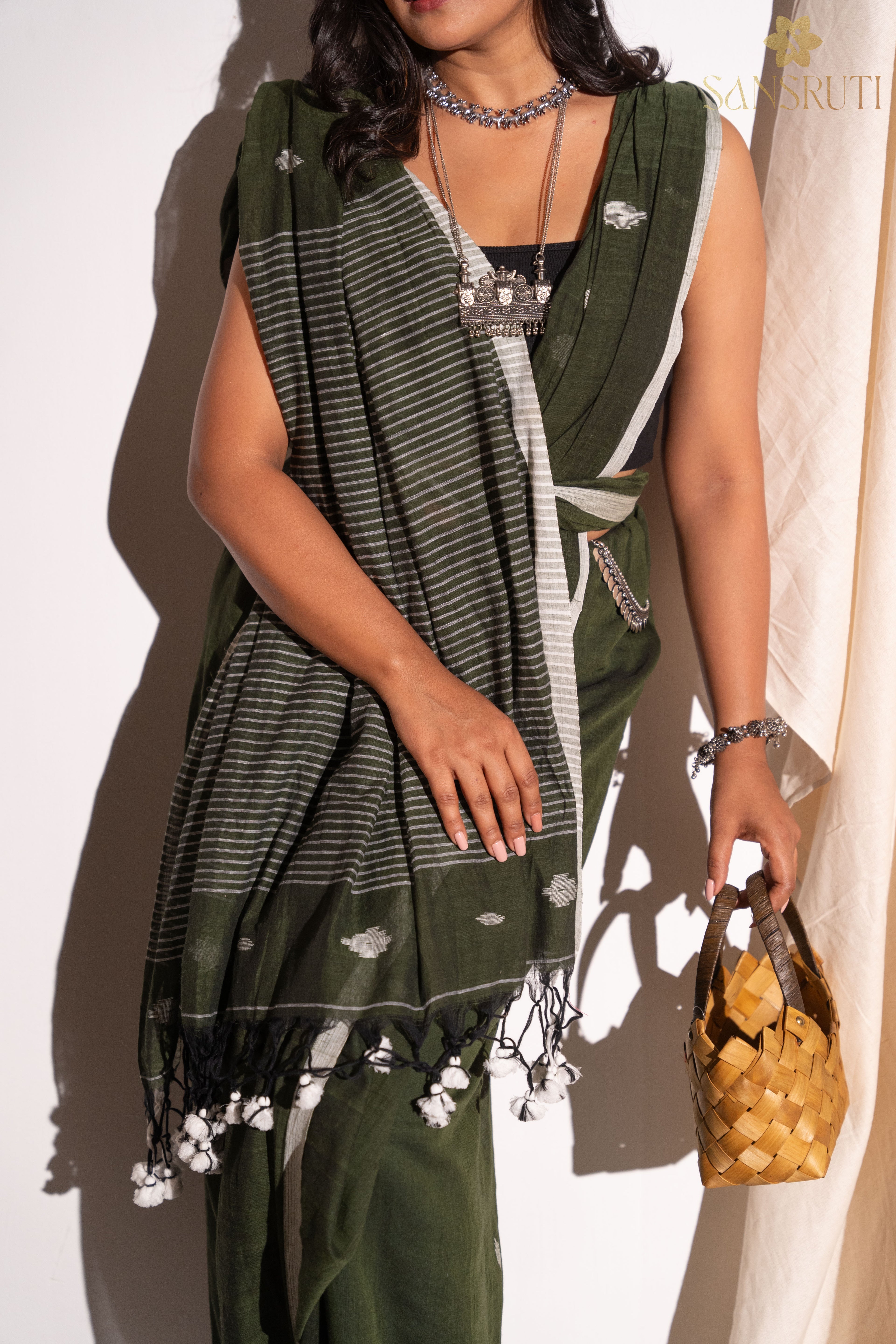 Green Charm Jamdani Mulmul Saree