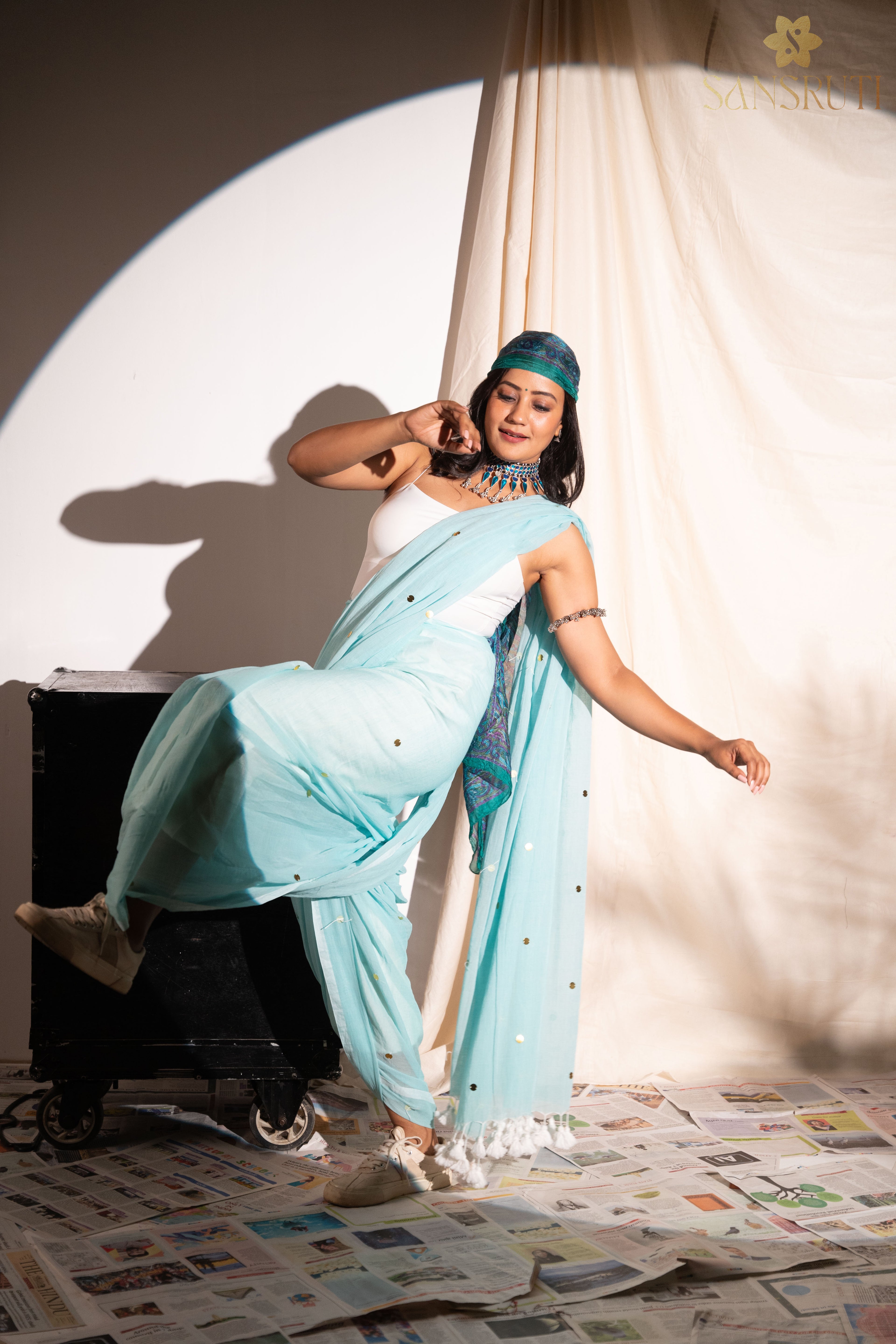 Sky Serenity Mulmul Saree