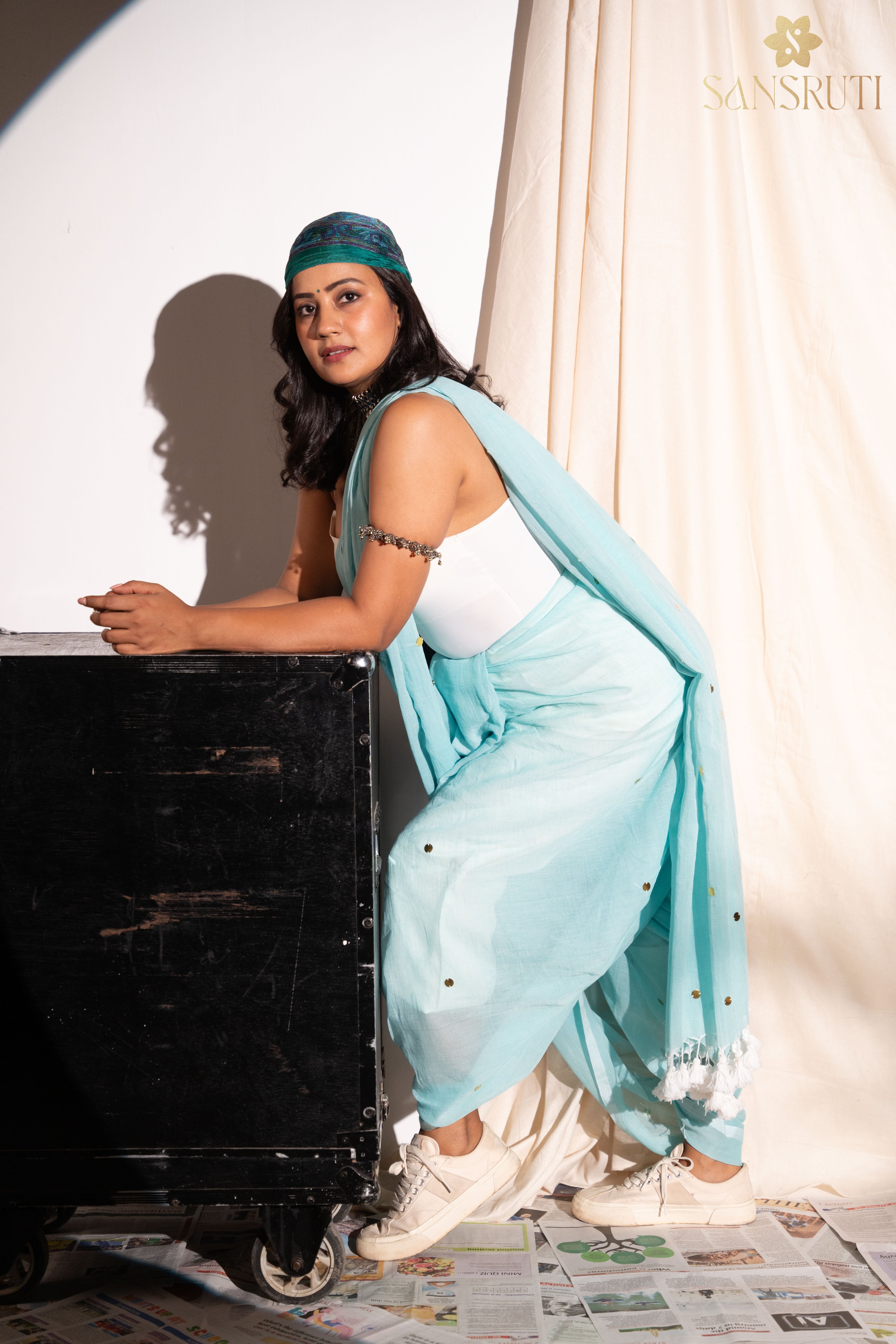 Sky Serenity Mulmul Saree