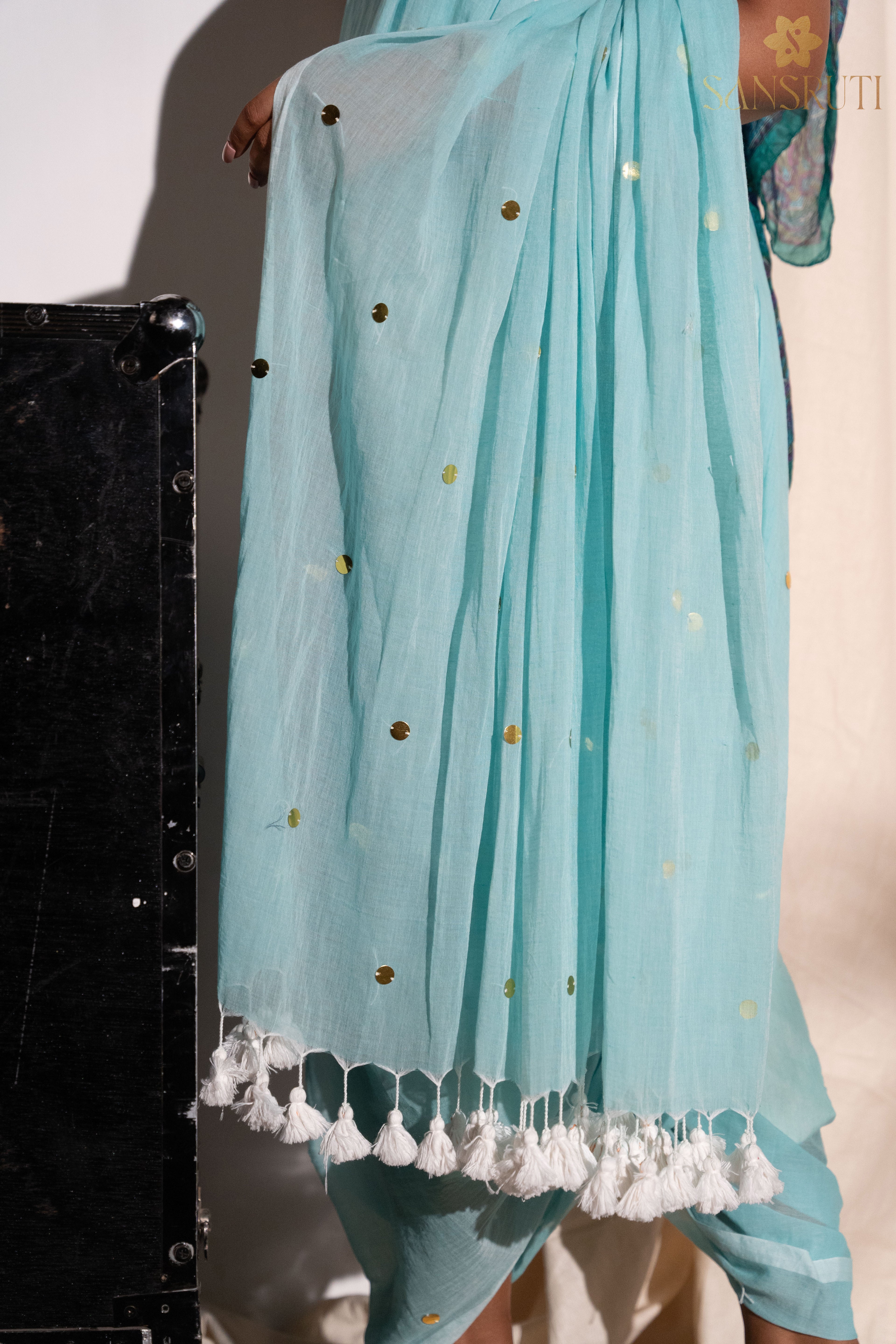 Sky Serenity Mulmul Saree