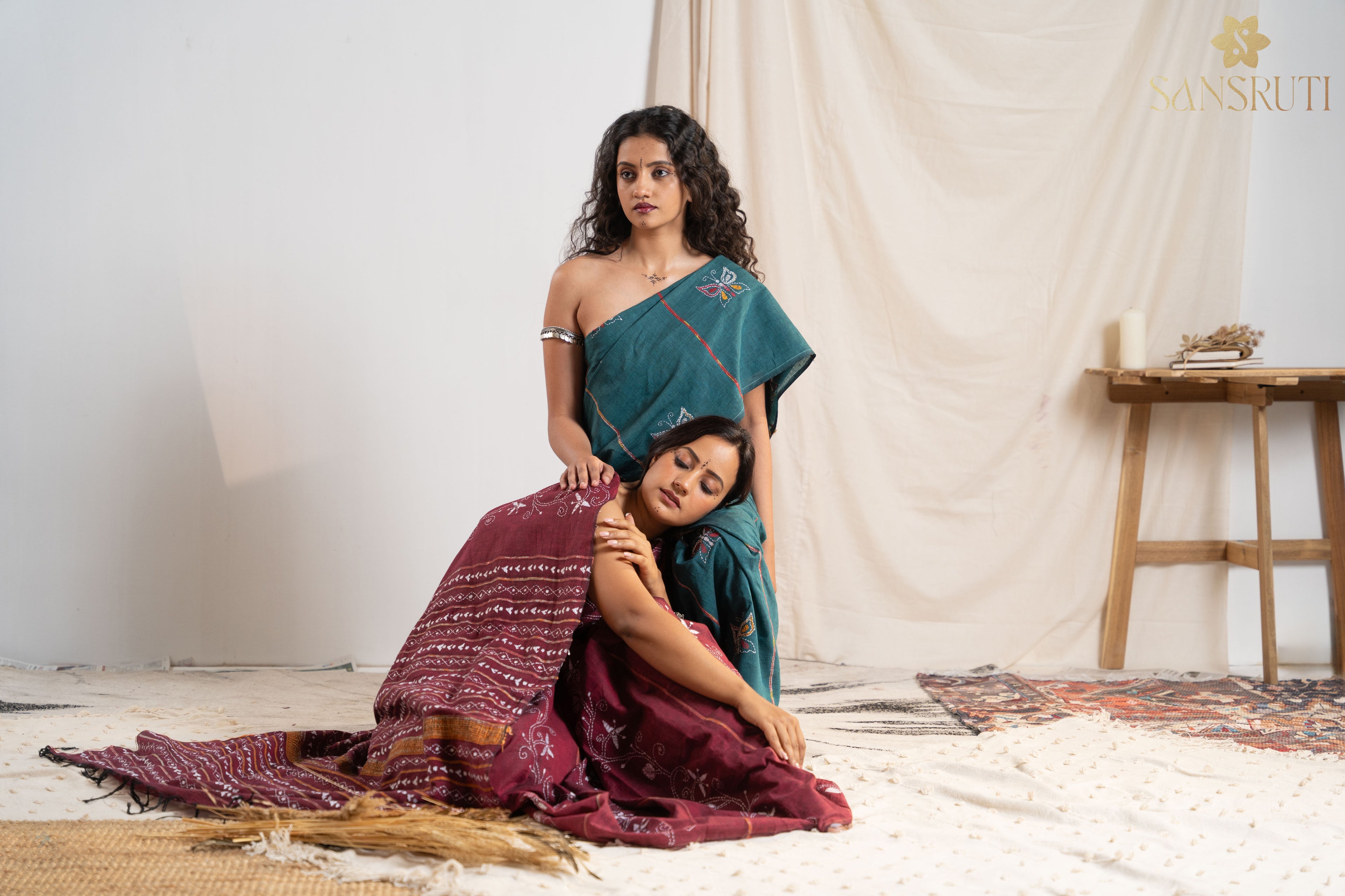 Sea breeze Kantha Green Saree