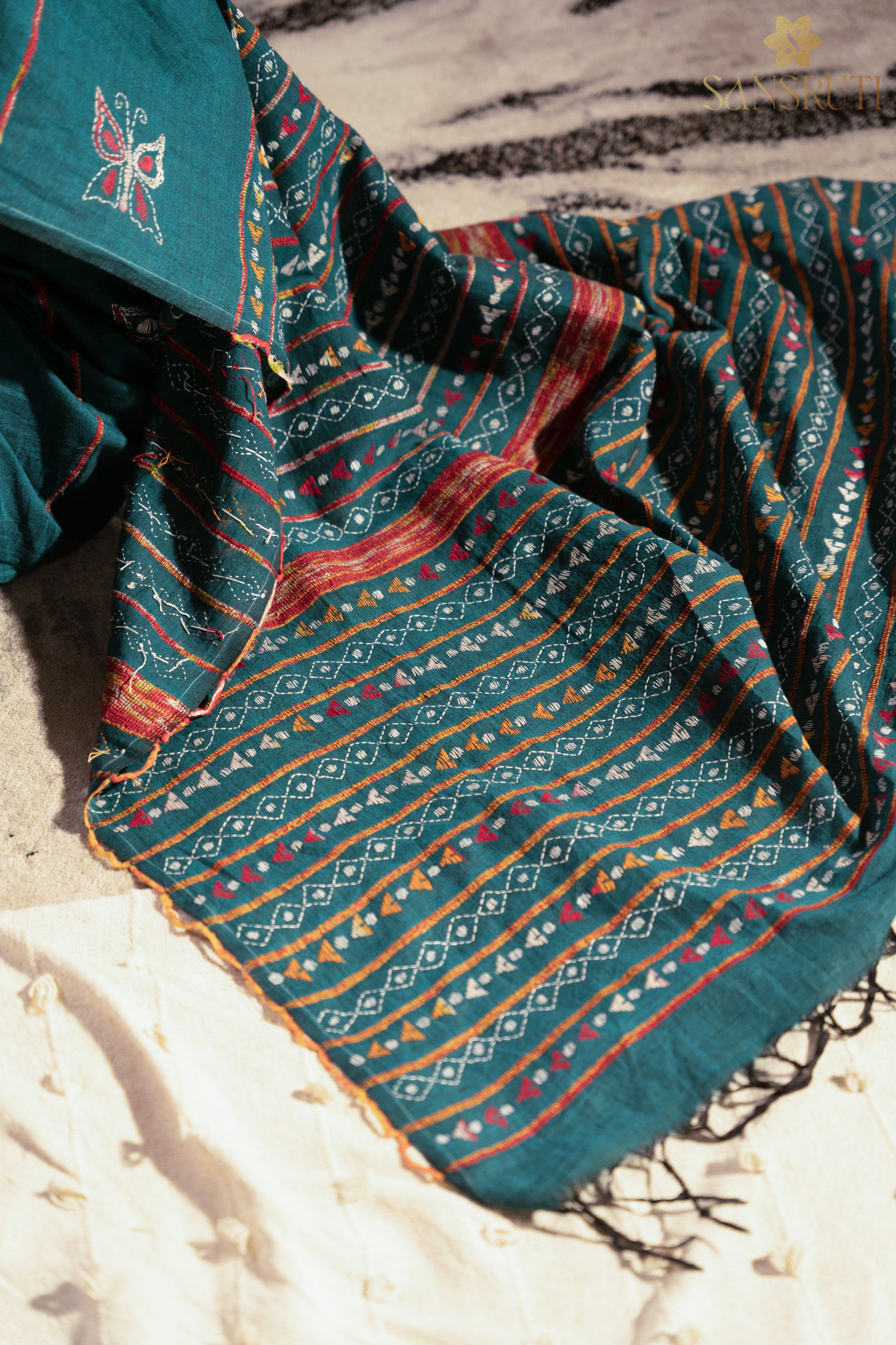 Sea breeze Kantha Green Saree
