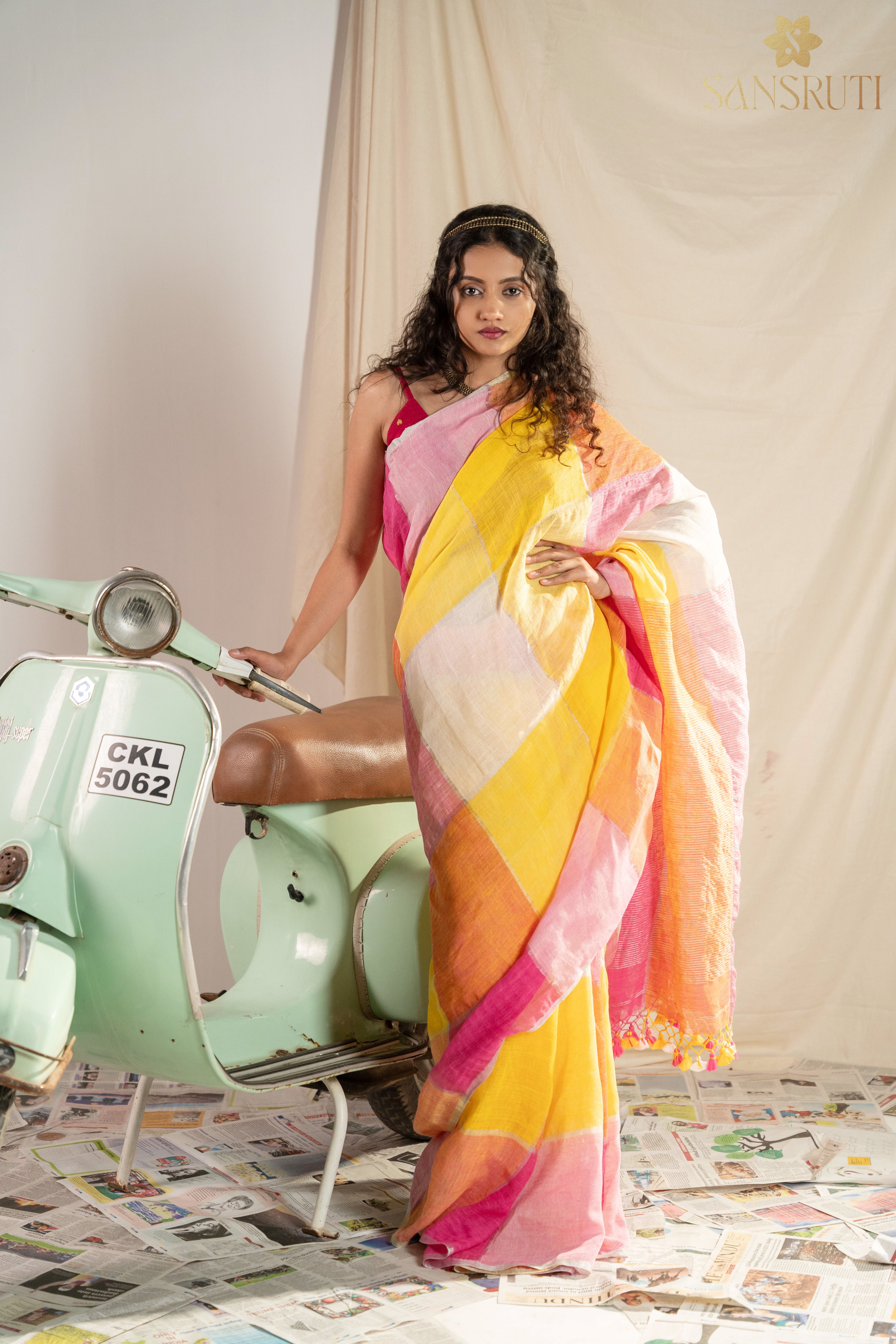 Vibrant Spectrum Multicolor Gamcha Saree