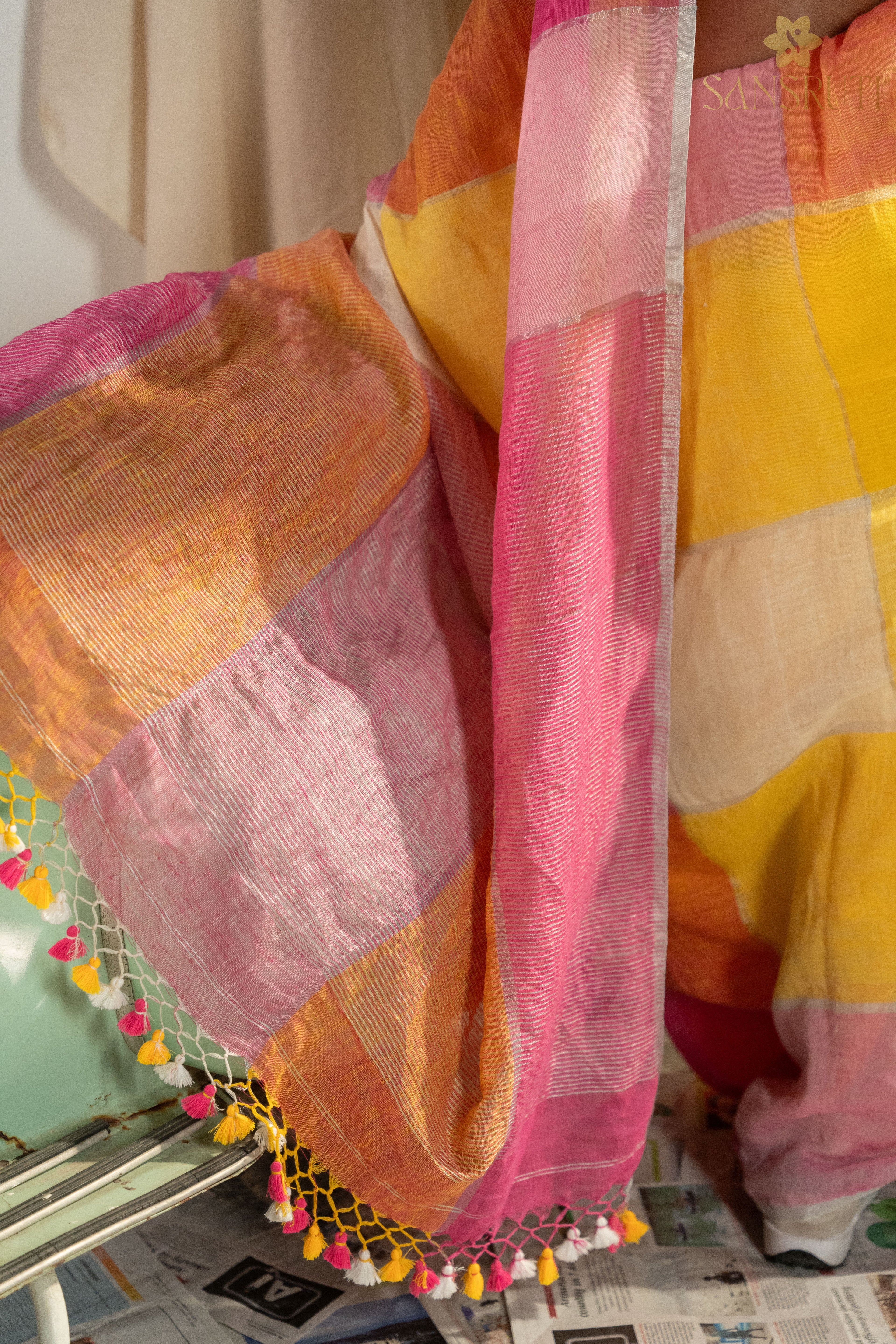 Vibrant Spectrum Multicolor Gamcha Saree