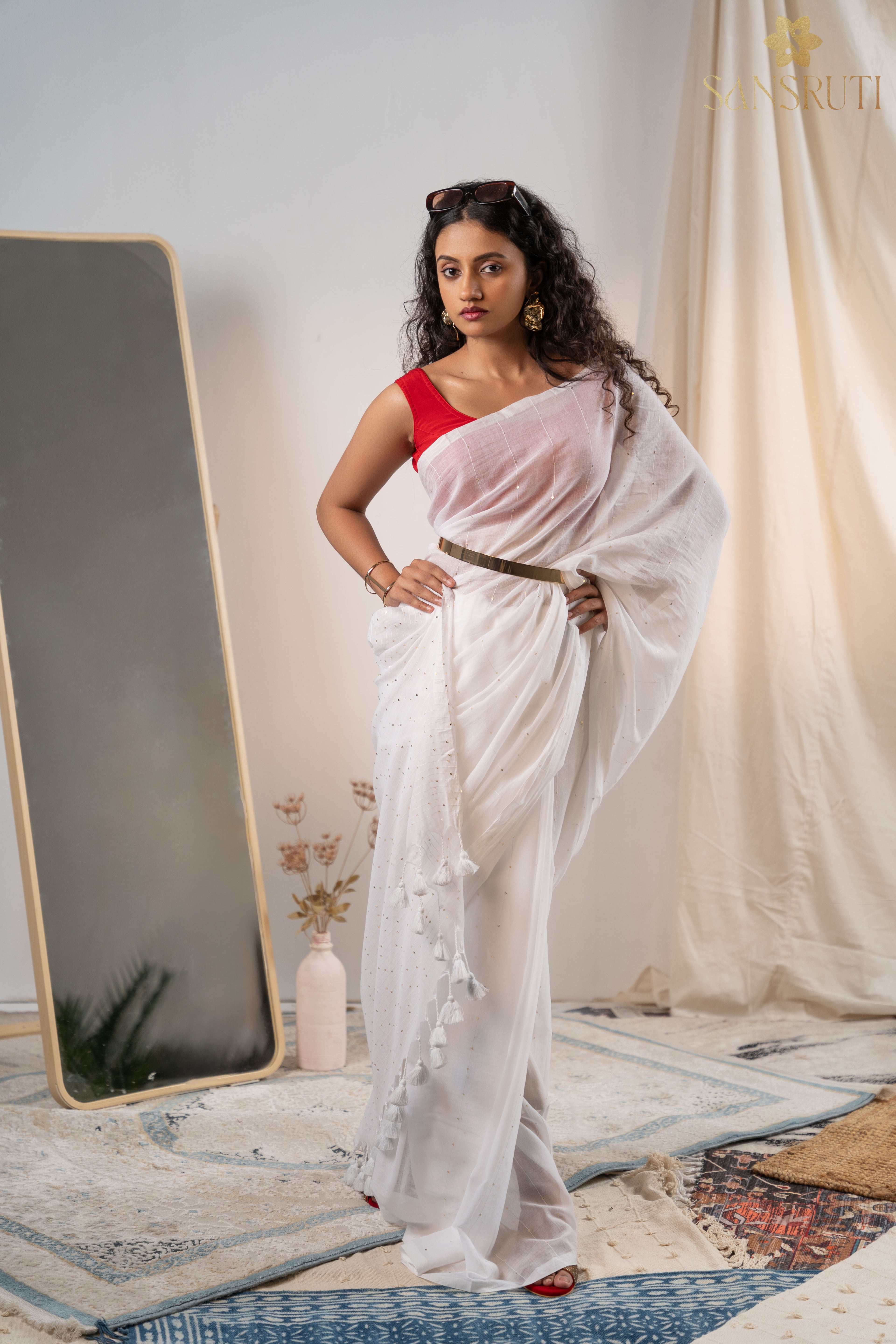 Sitara Spark White Mul Cotton Saree