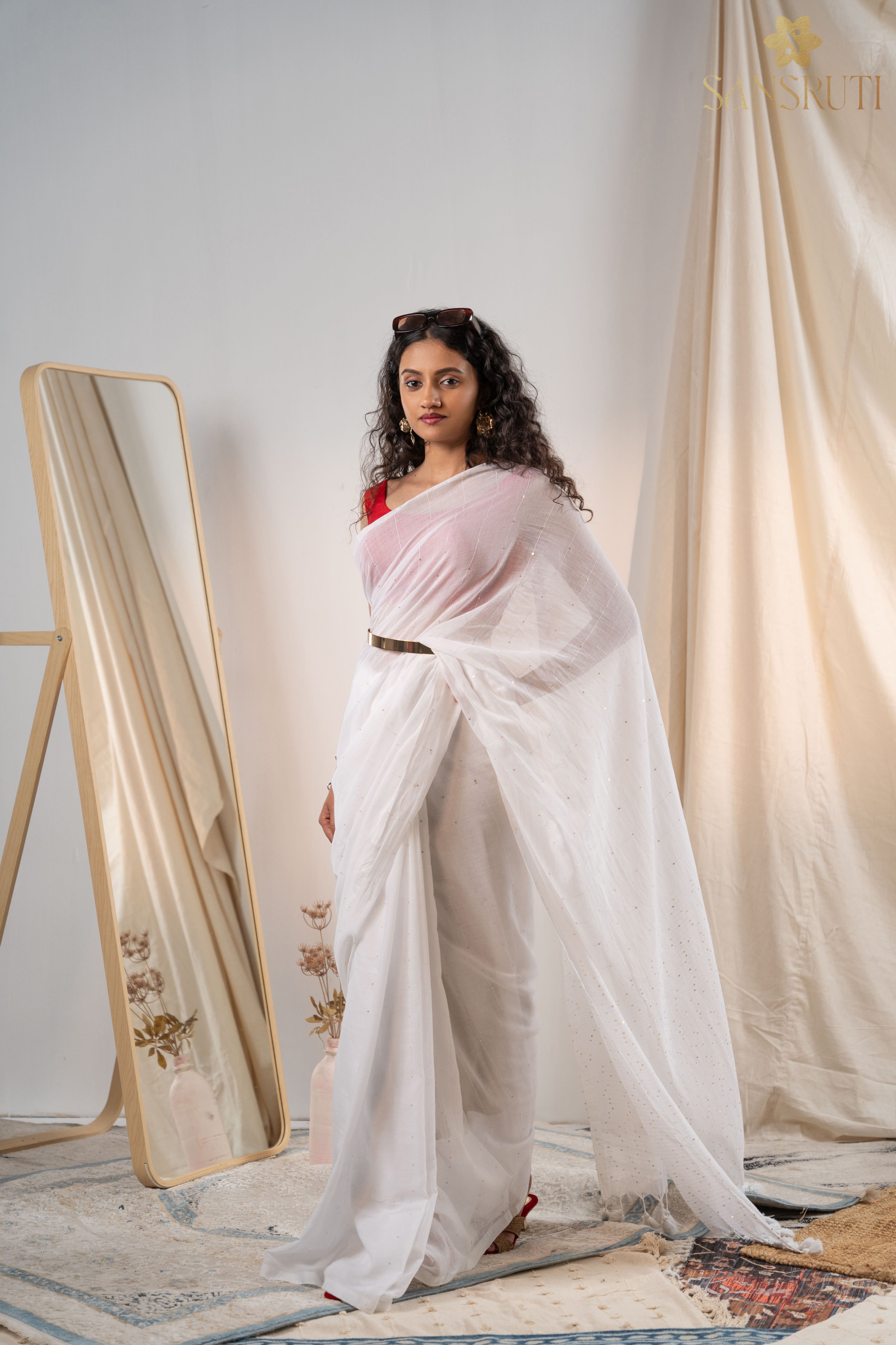 Sitara Spark White Mul Cotton Saree