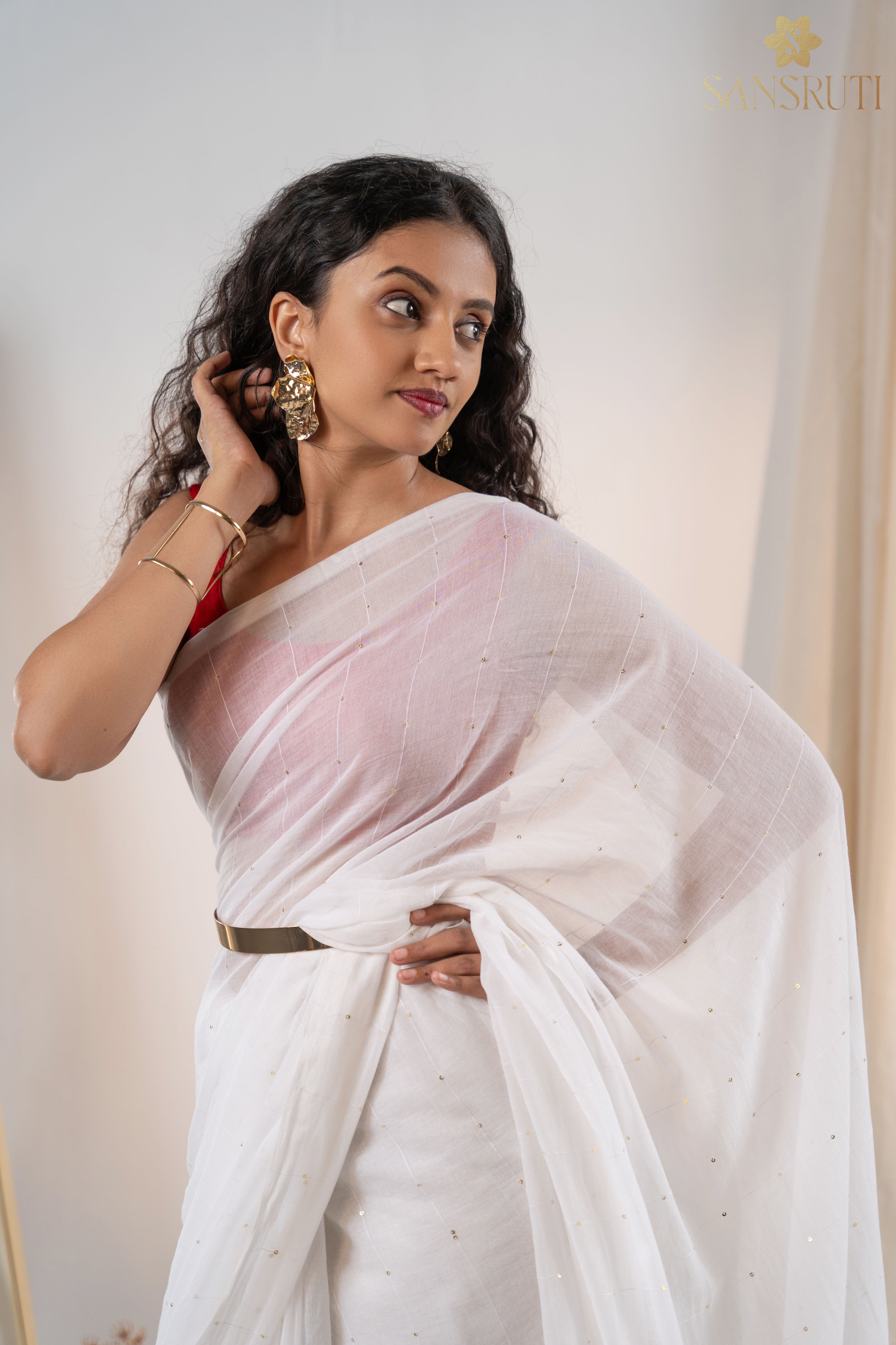 Sitara Spark White Mul Cotton Saree