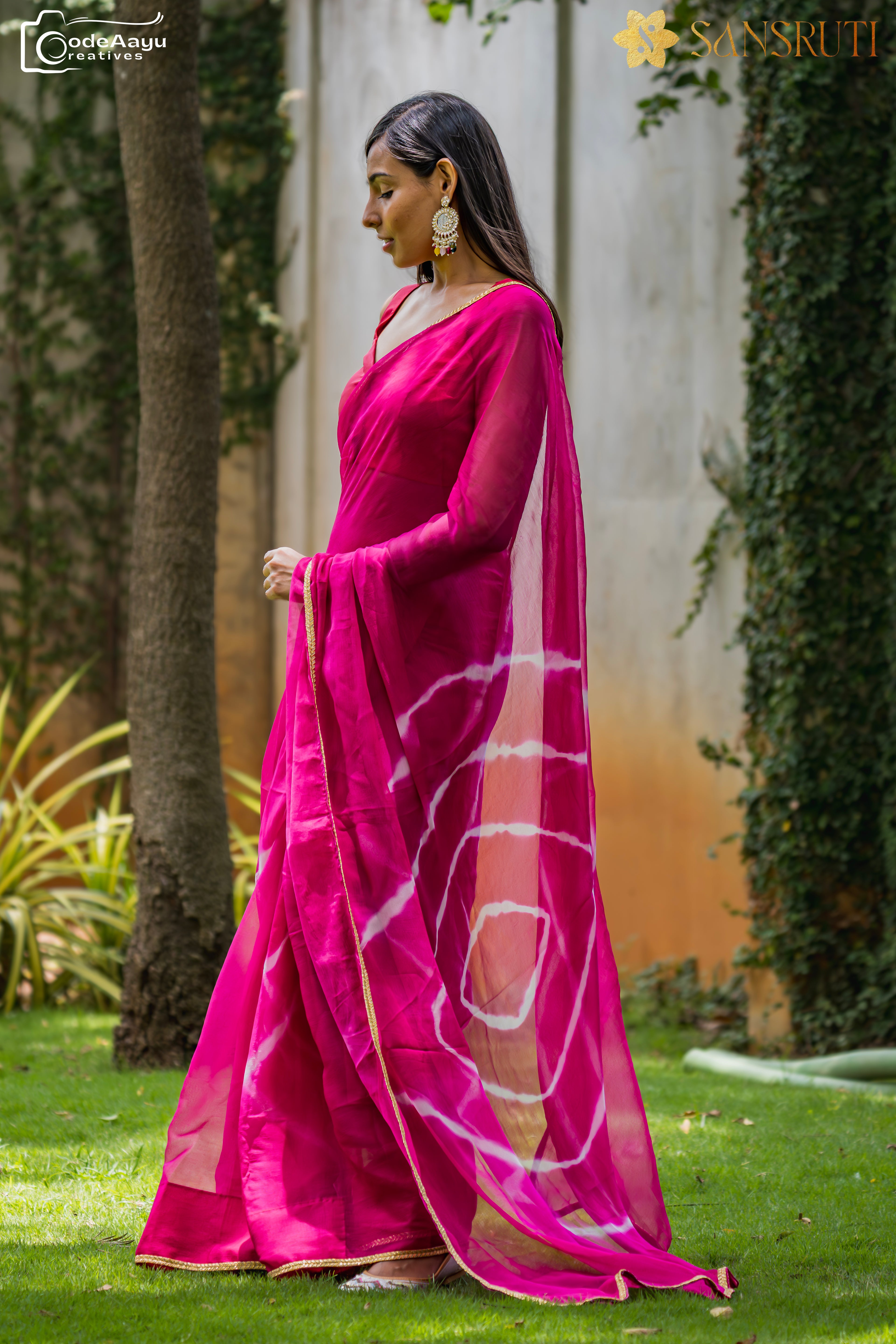 Rosy Whisper Leheriya Chiffon Saree