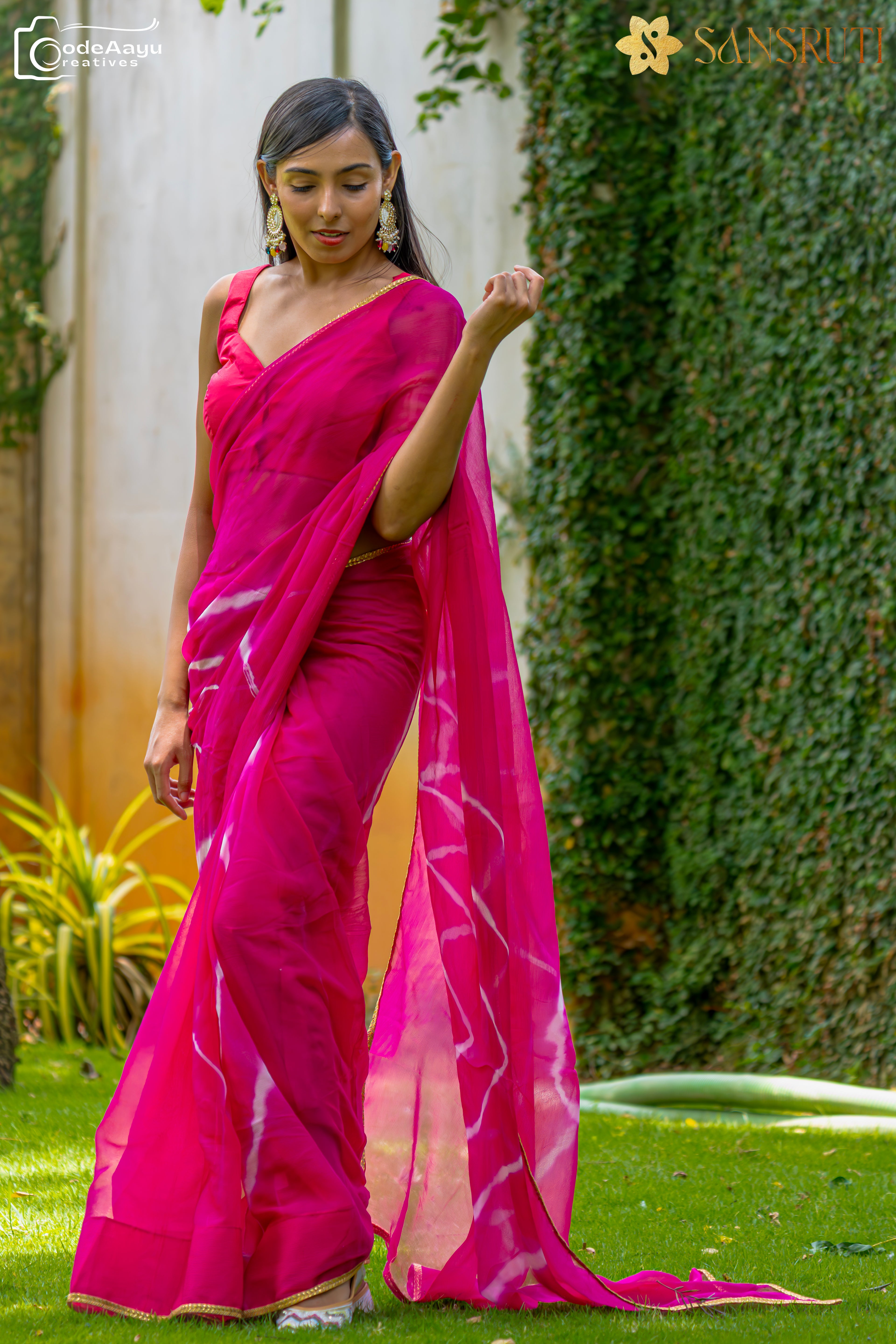 Rosy Whisper Leheriya Chiffon Saree