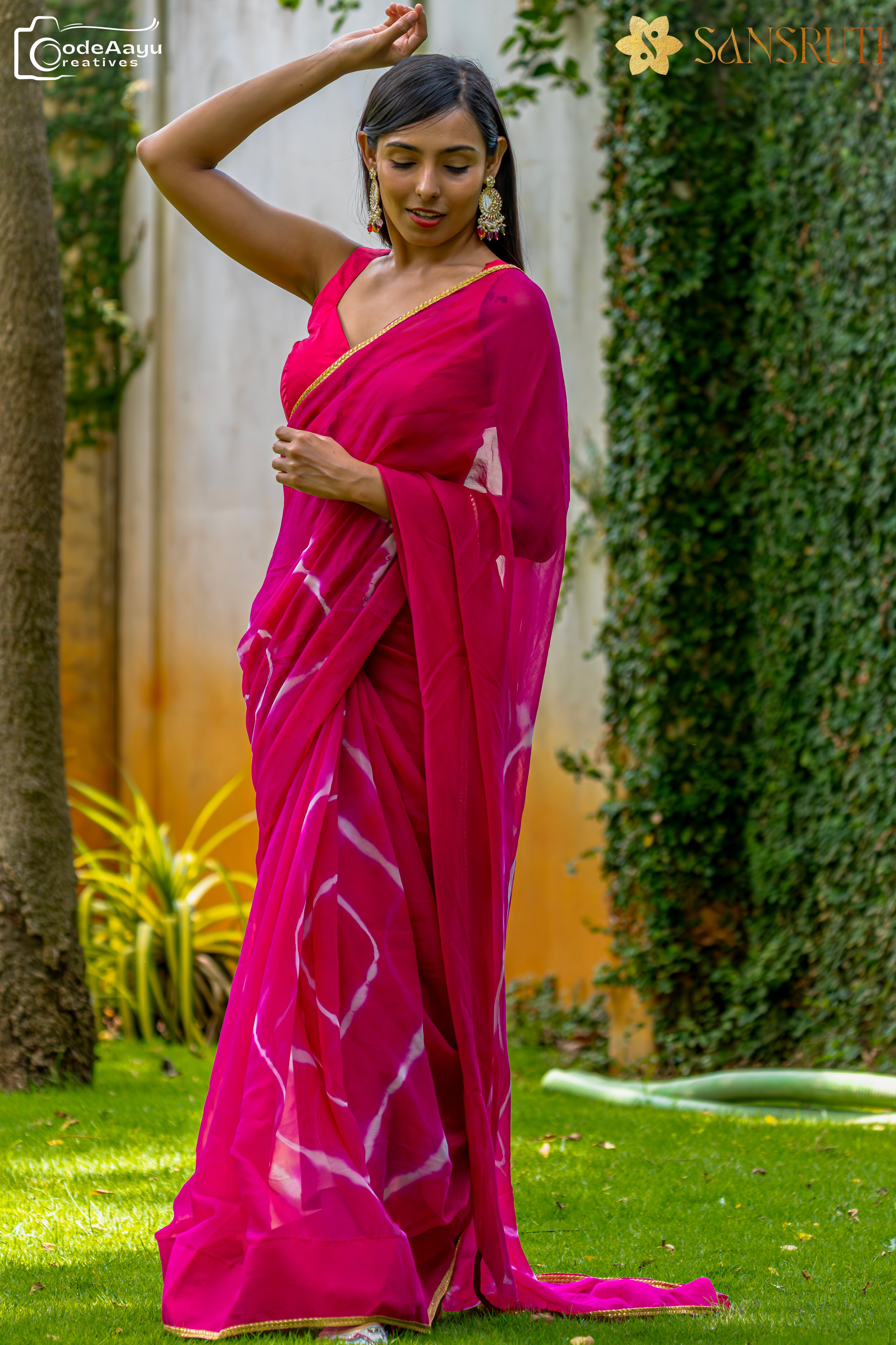 Rosy Whisper Leheriya Chiffon Saree