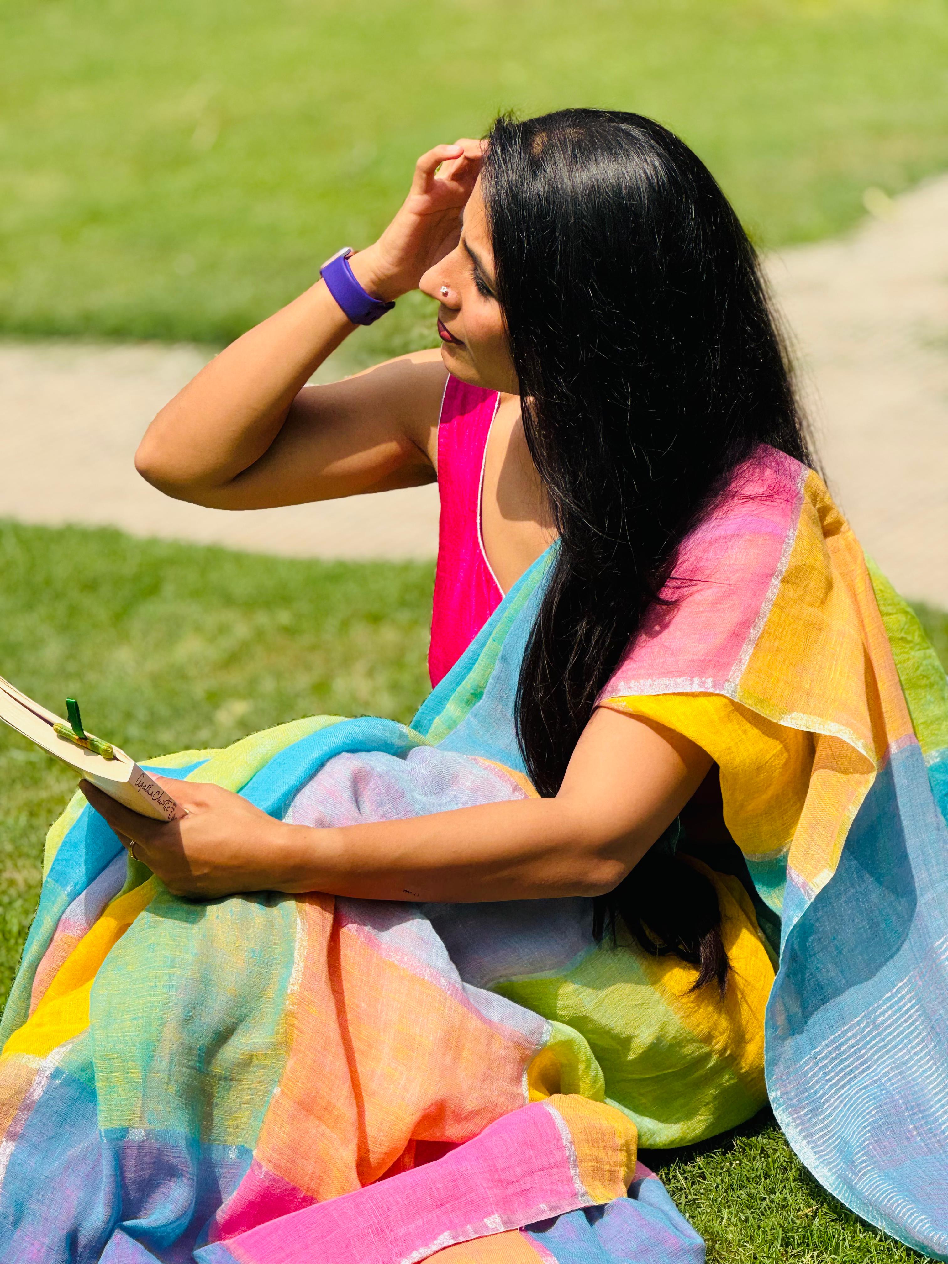Sunlit Pastel Gamcha Linen Saree