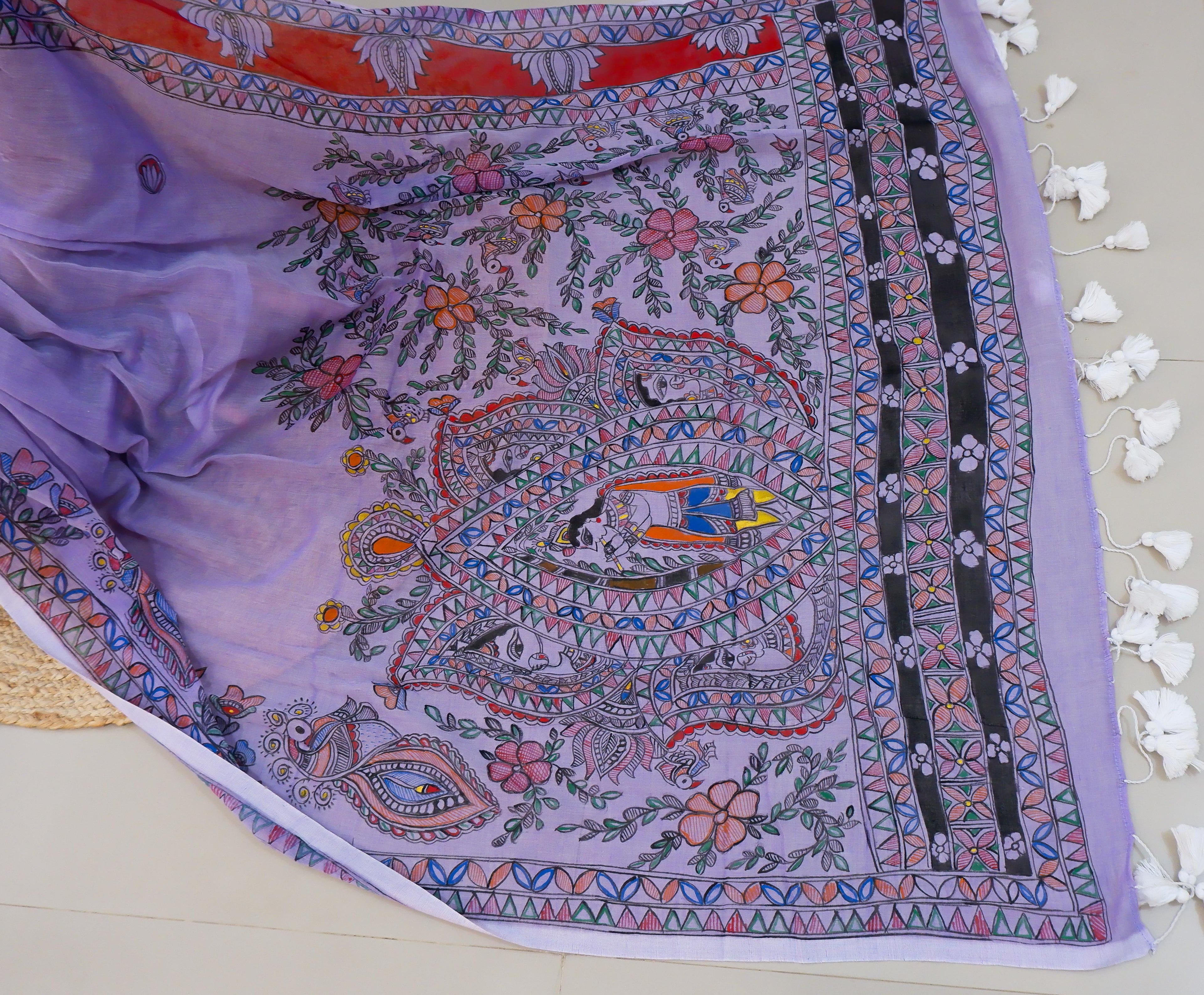 Twilight Bloom Madhubani Saree