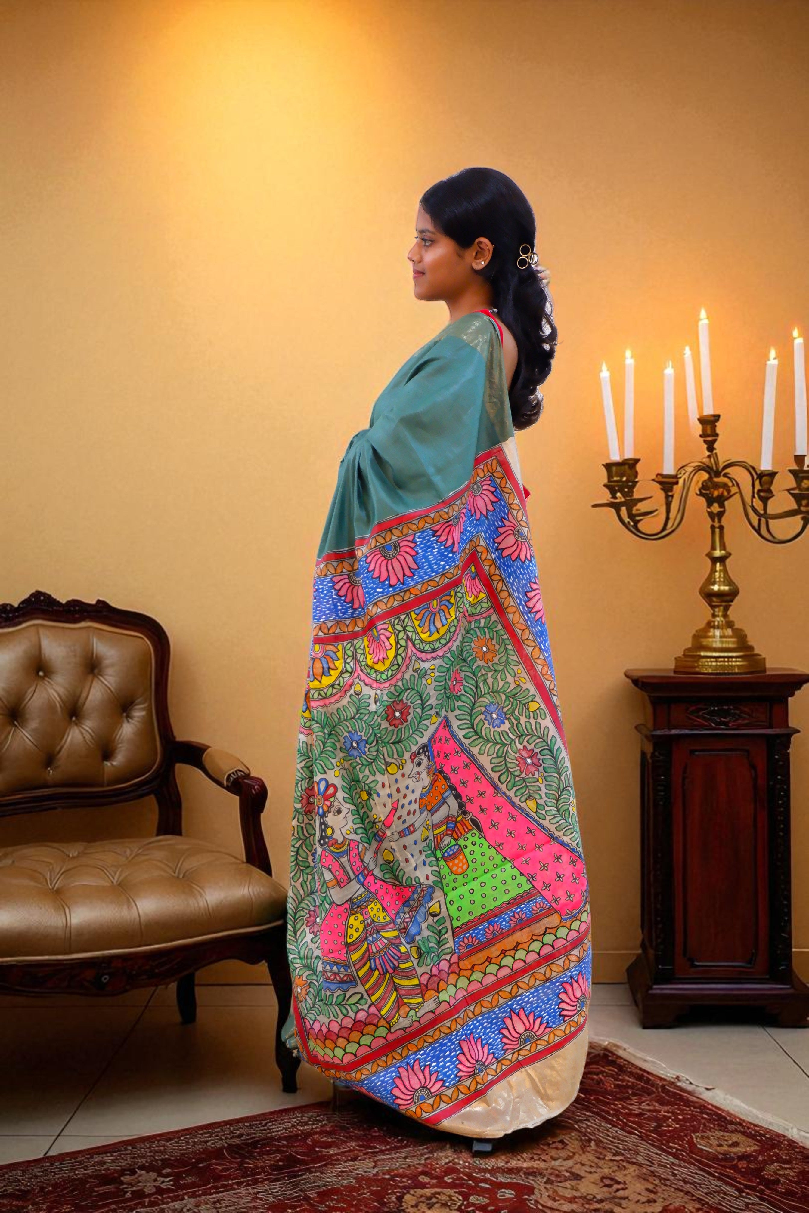 Radhe Krishna Madhubani Steple Silk Saree